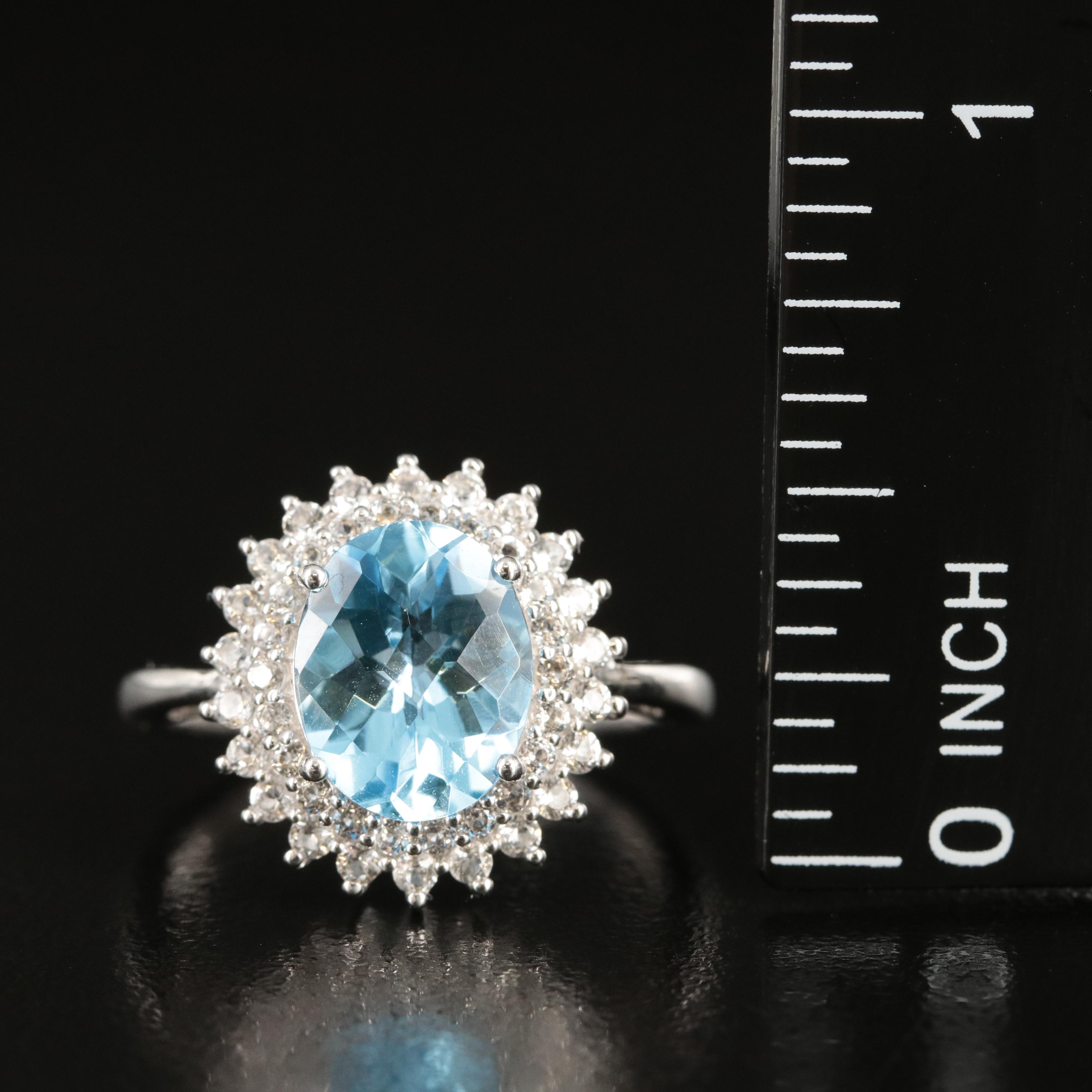 Sterling Swiss Blue and White Topaz Double Halo Ring