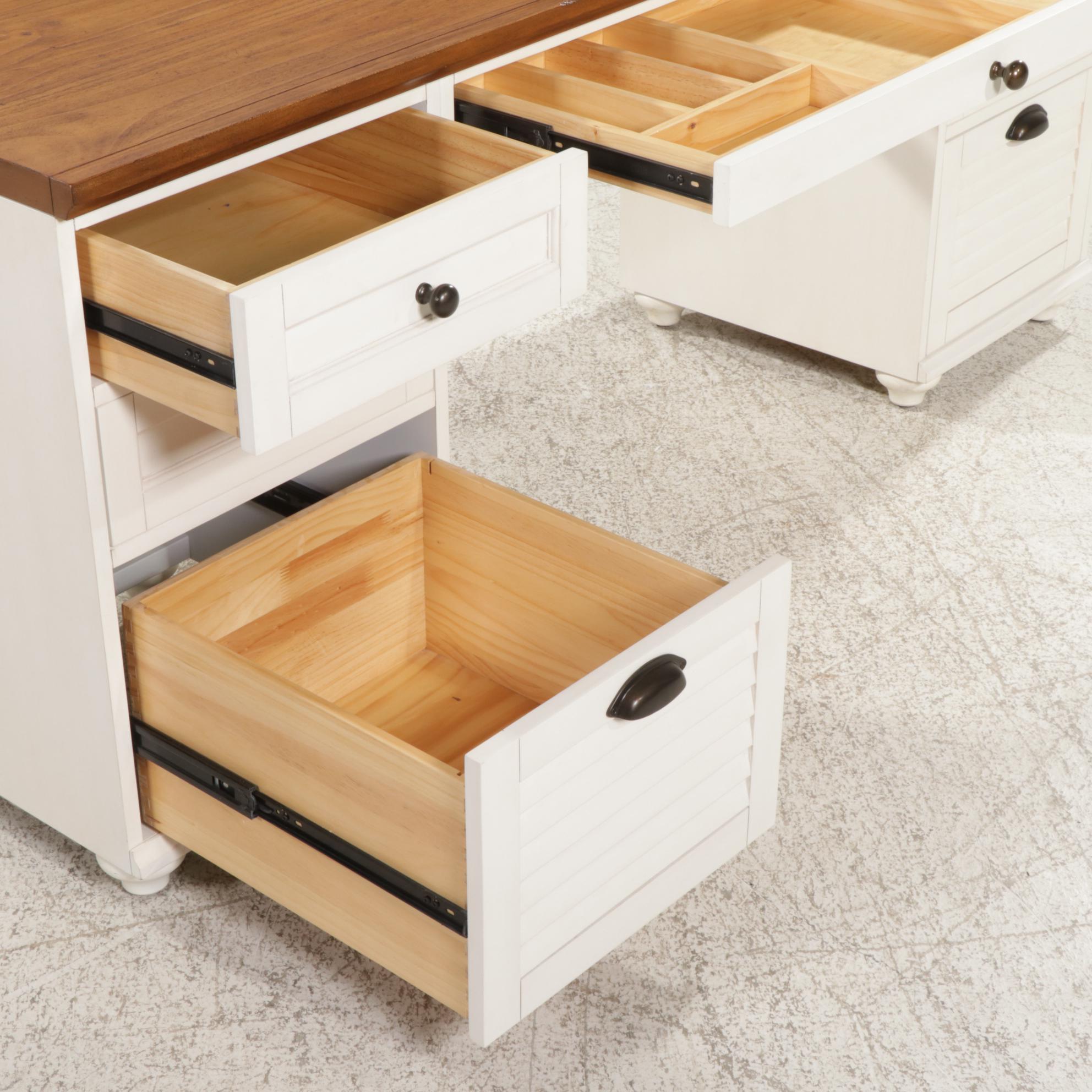 Pottery Barn "Whitney" Parcel-Painted Desk with "Wingate" Wicker Desk Chair