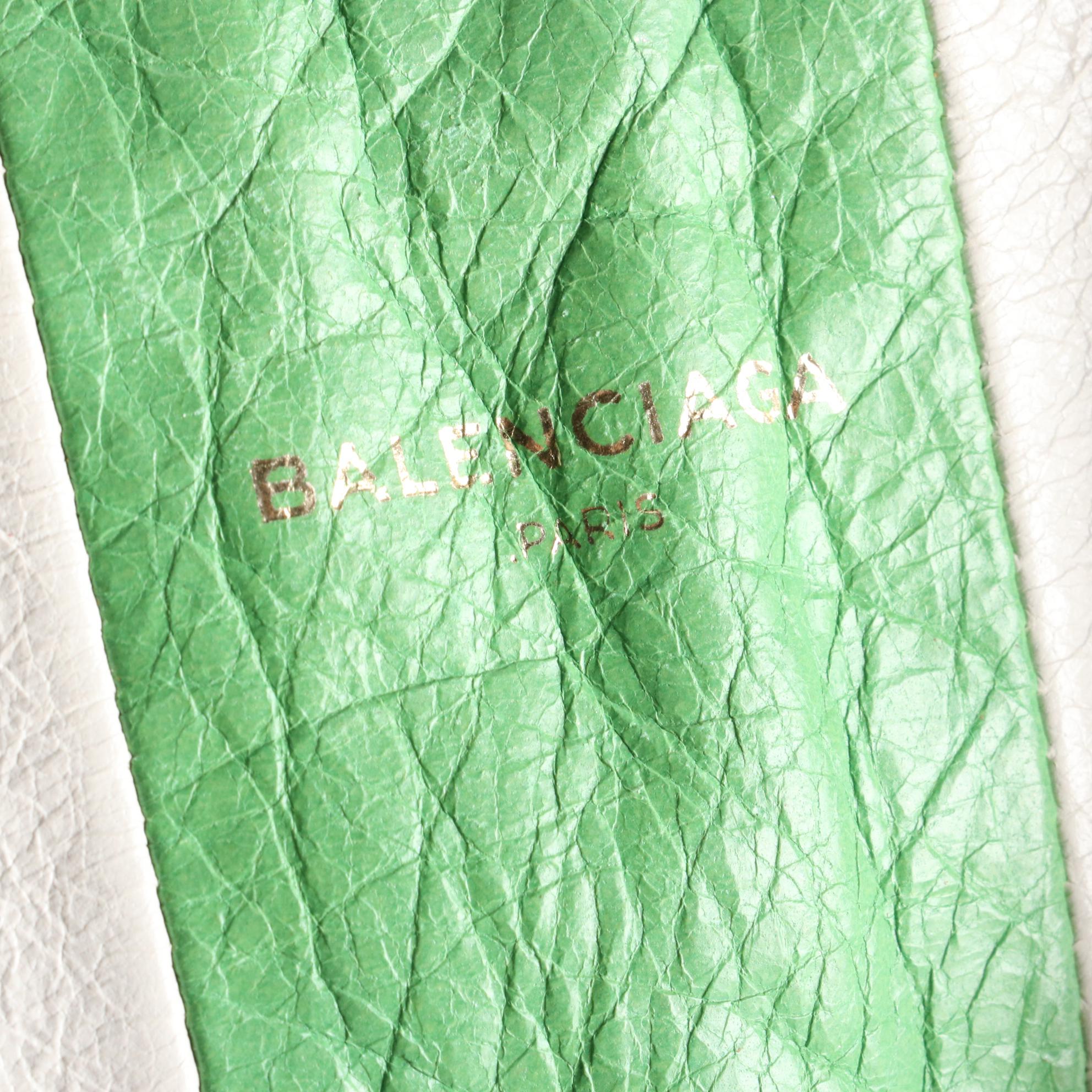 Balenciaga Bazar Convertible Small Tote in Bayadere Stripe Crinkled Leather