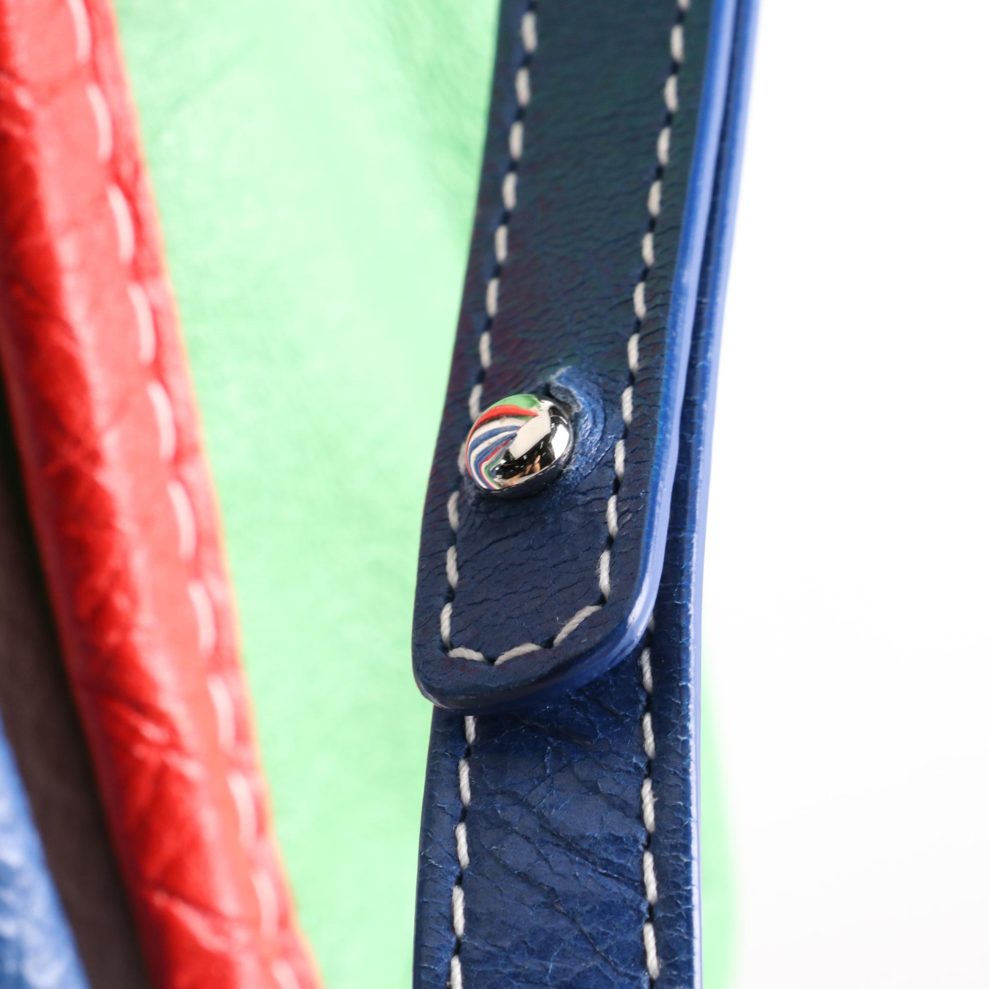 Balenciaga Bazar Convertible Small Tote in Bayadere Stripe Crinkled Leather