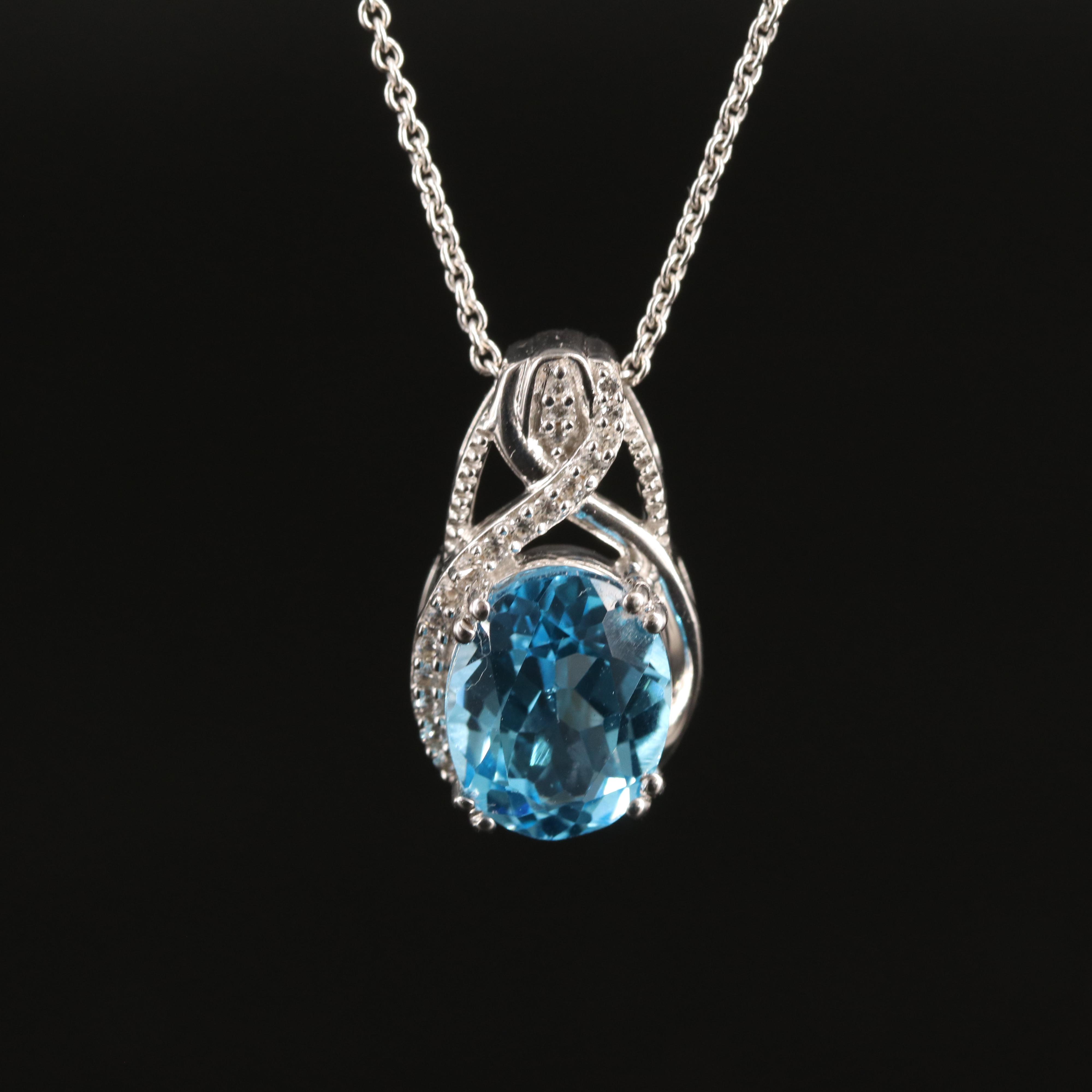 Sterling Swiss Blue Topaz and Sapphire Necklace