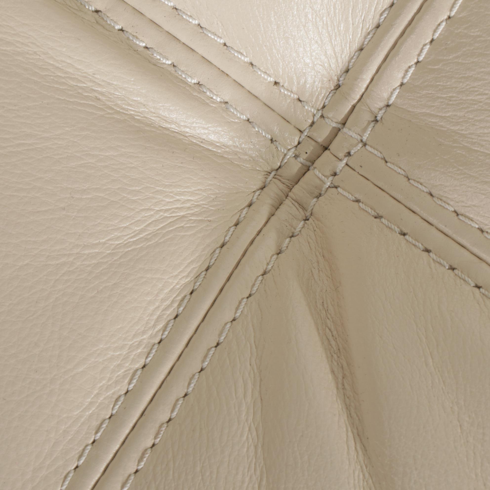 Chateau d'Ax Modernist Style Ivory Leather Grid-Tufted Two-Seat Sofa