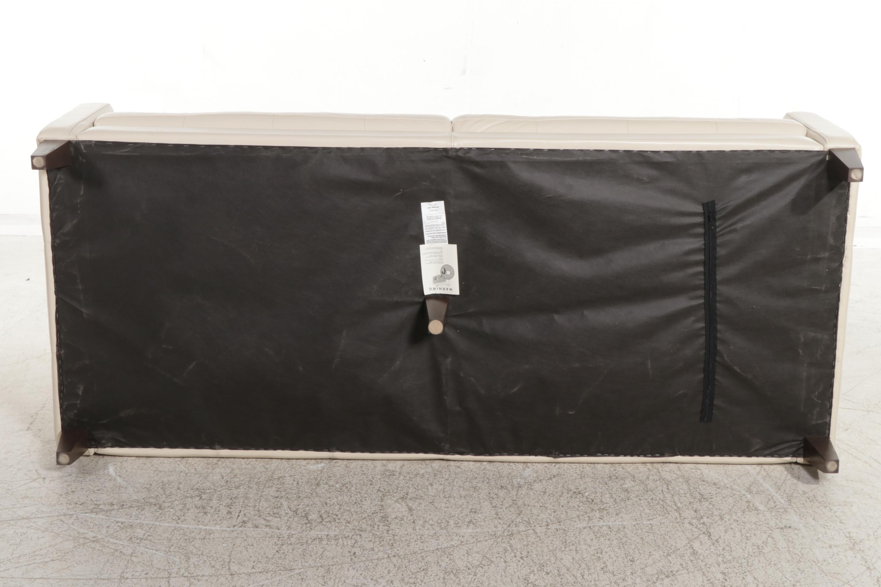 Chateau d'Ax Modernist Style Ivory Leather Grid-Tufted Two-Seat Sofa