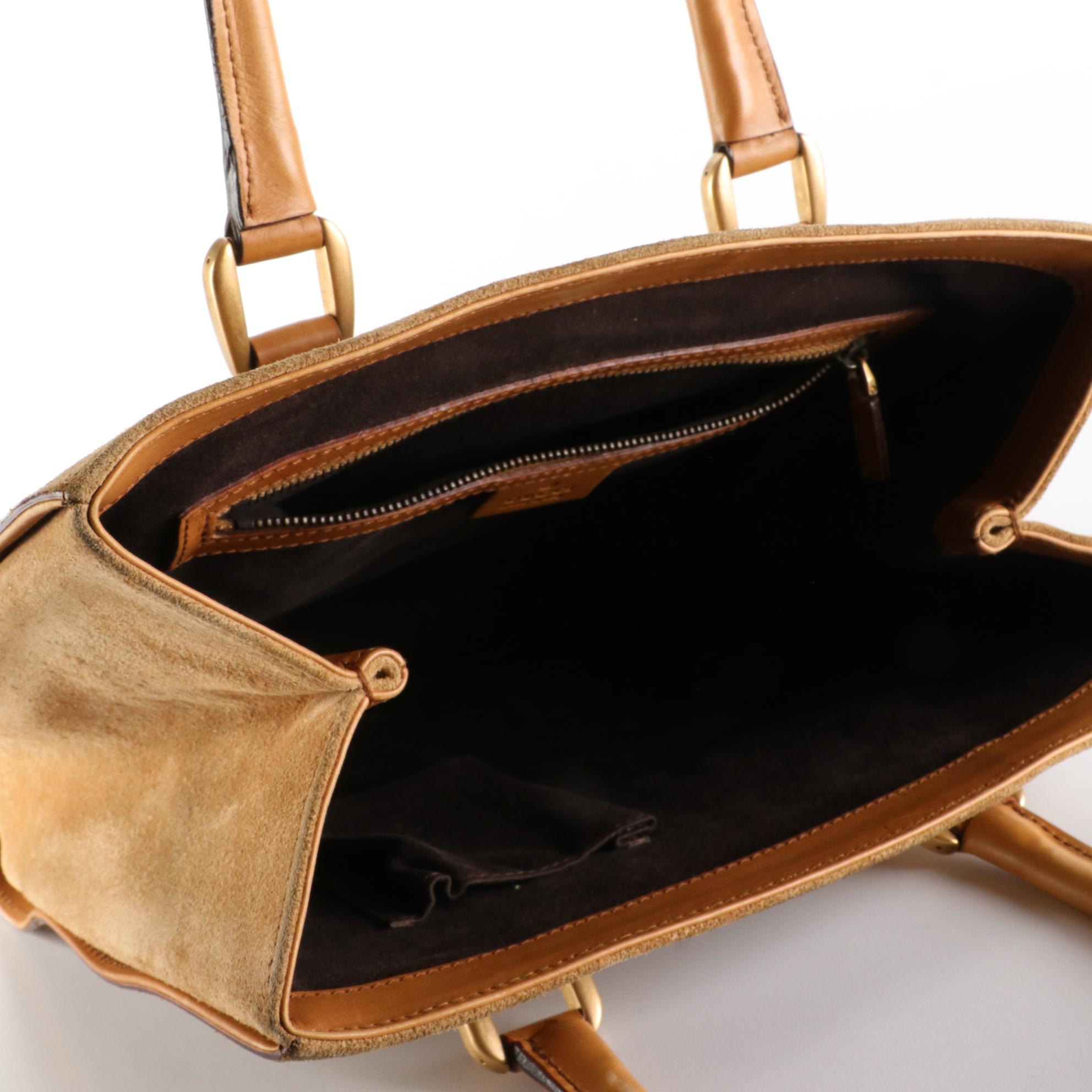 Gucci Nailhead Handbag in Suede with GG Canvas