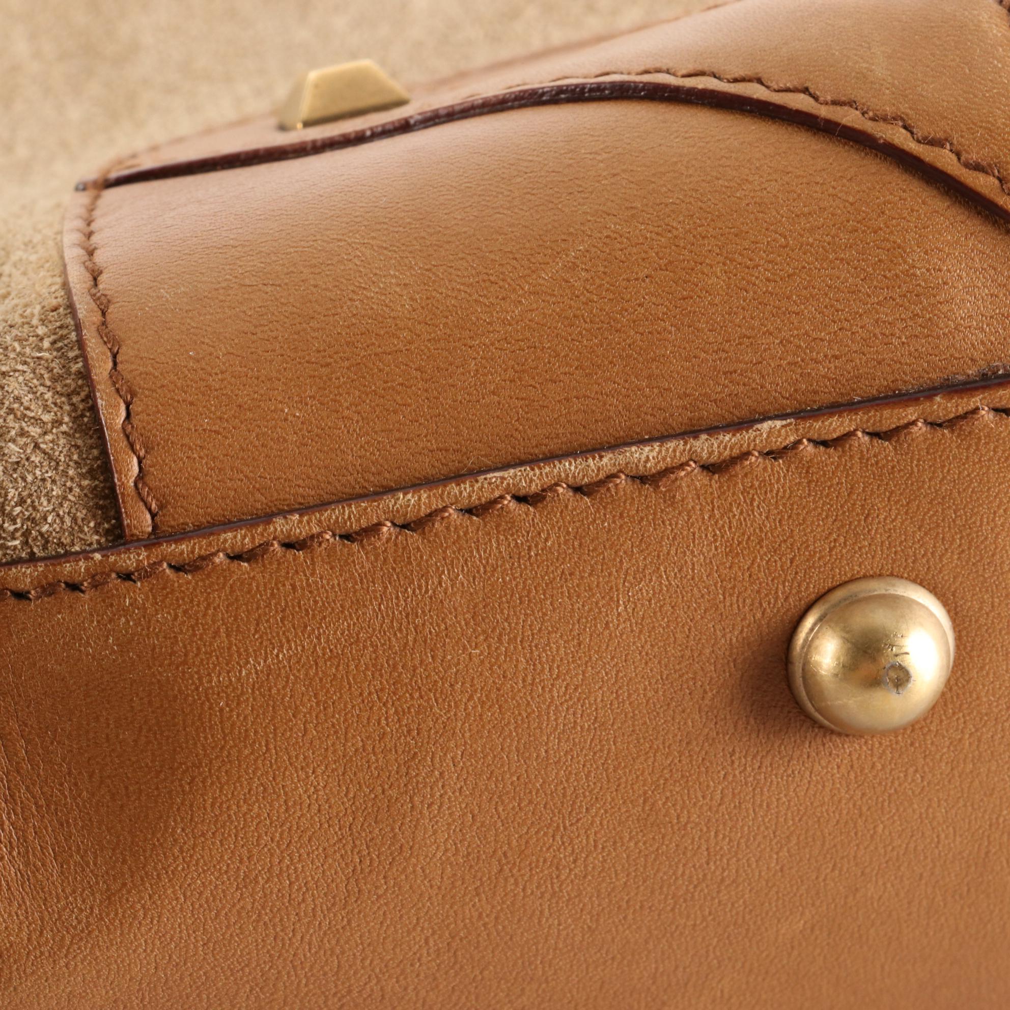 Gucci Nailhead Handbag in Suede with GG Canvas