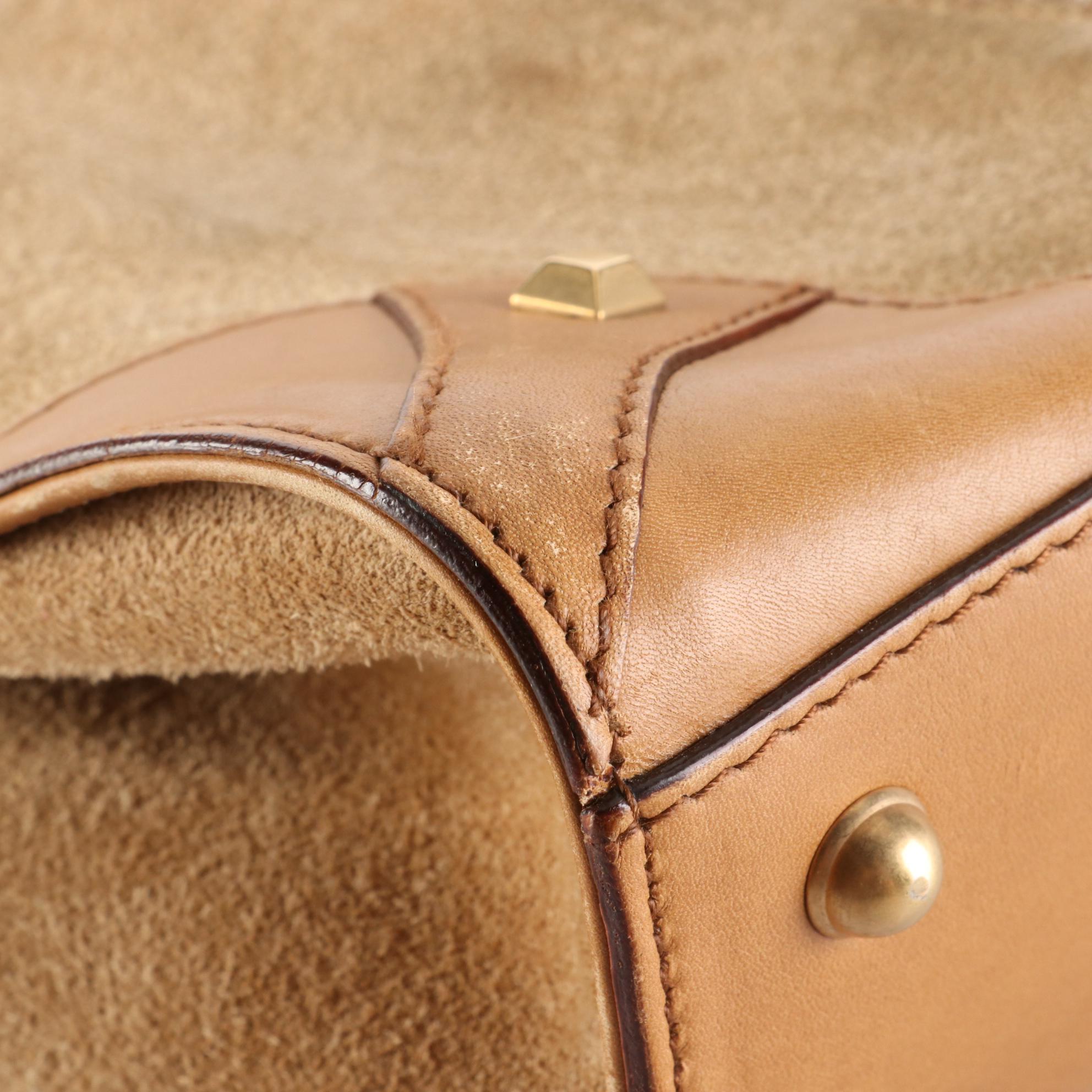 Gucci Nailhead Handbag in Suede with GG Canvas