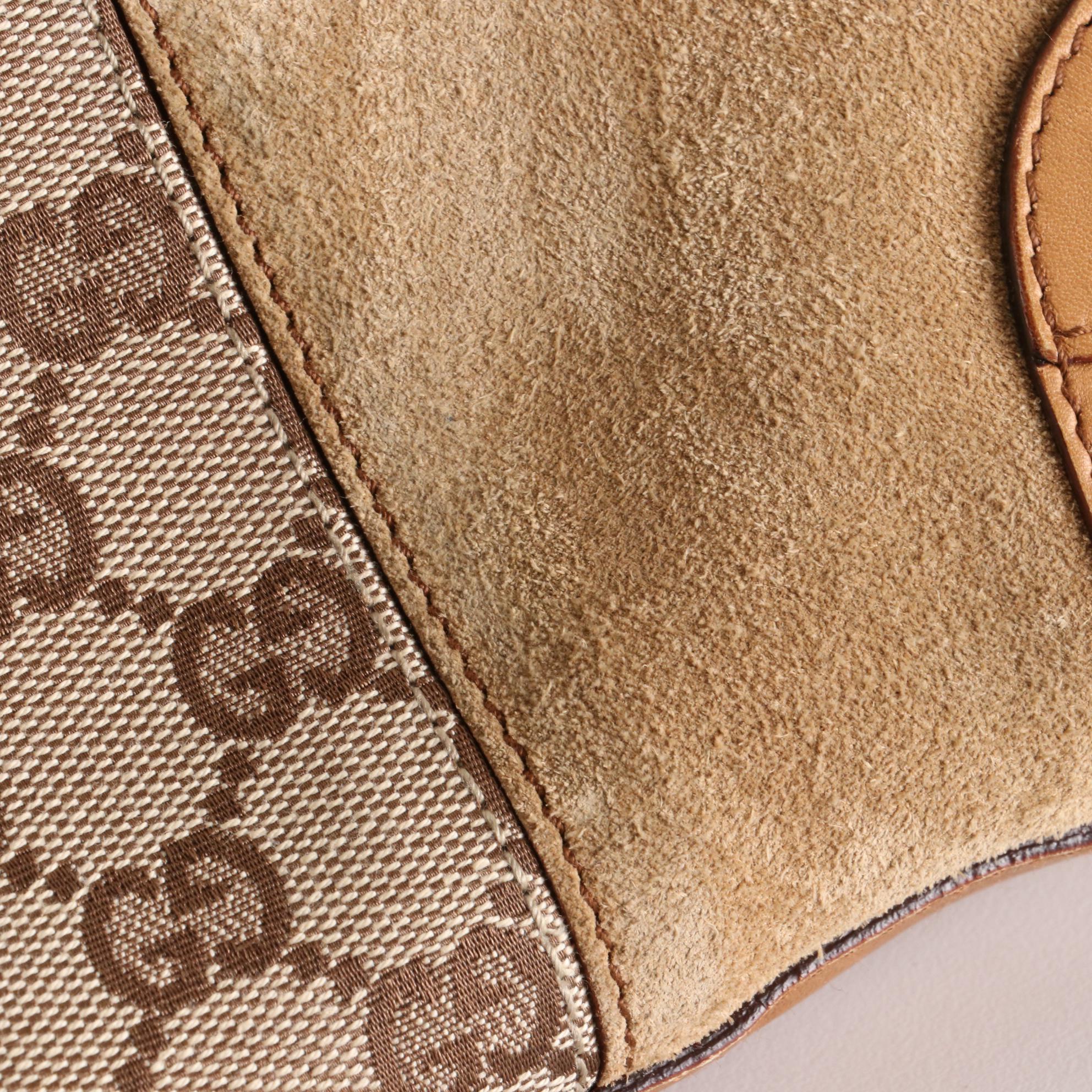 Gucci Nailhead Handbag in Suede with GG Canvas