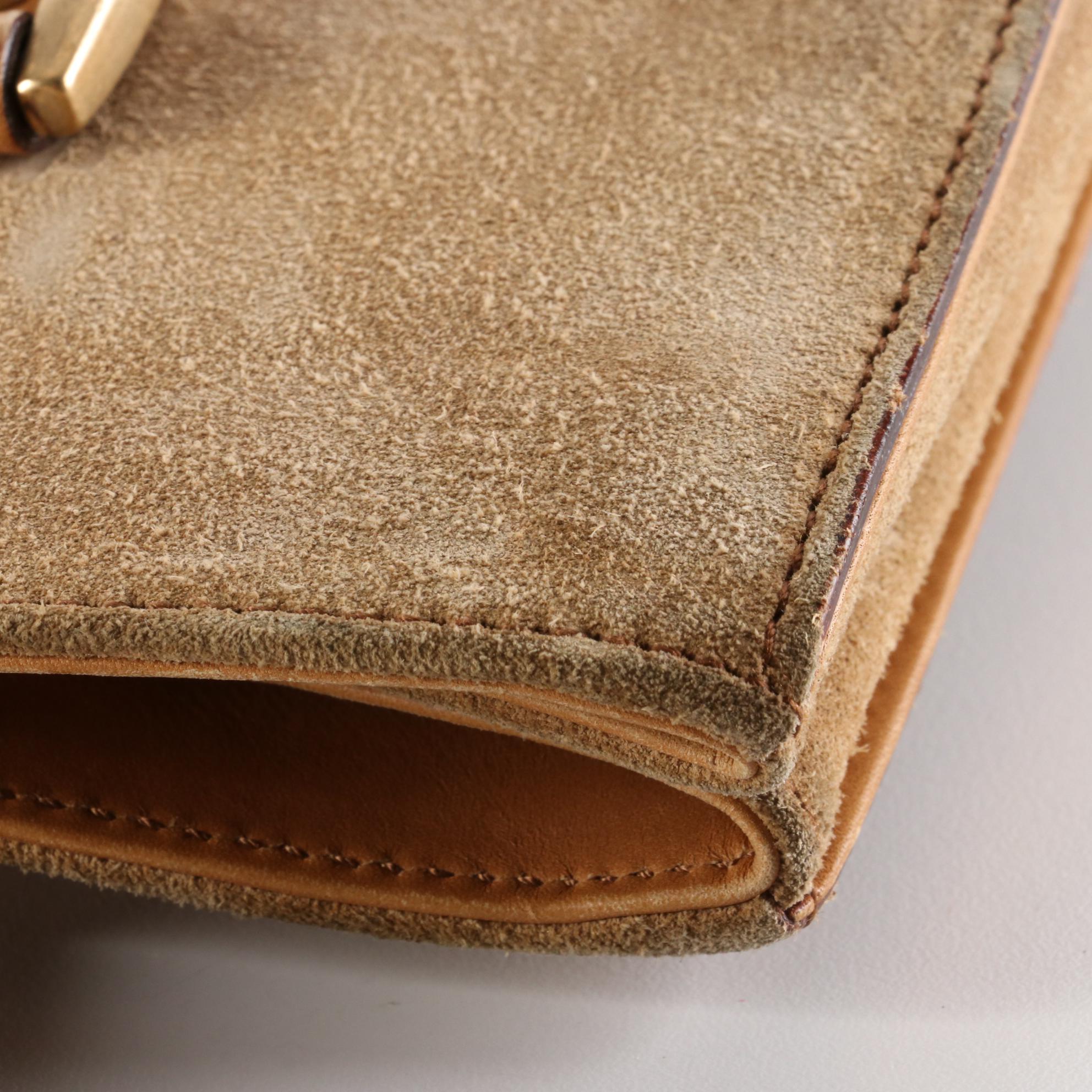 Gucci Nailhead Handbag in Suede with GG Canvas