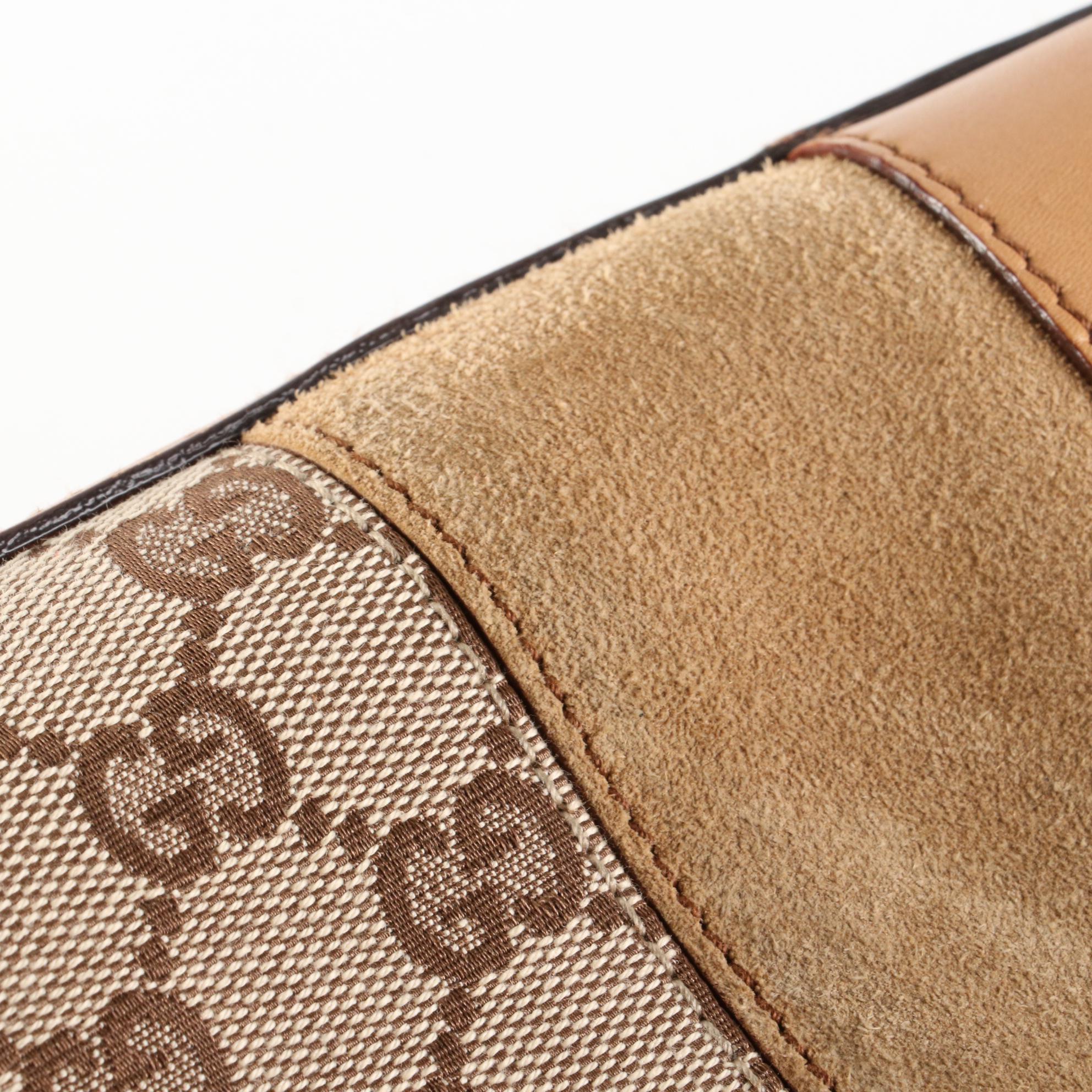 Gucci Nailhead Handbag in Suede with GG Canvas