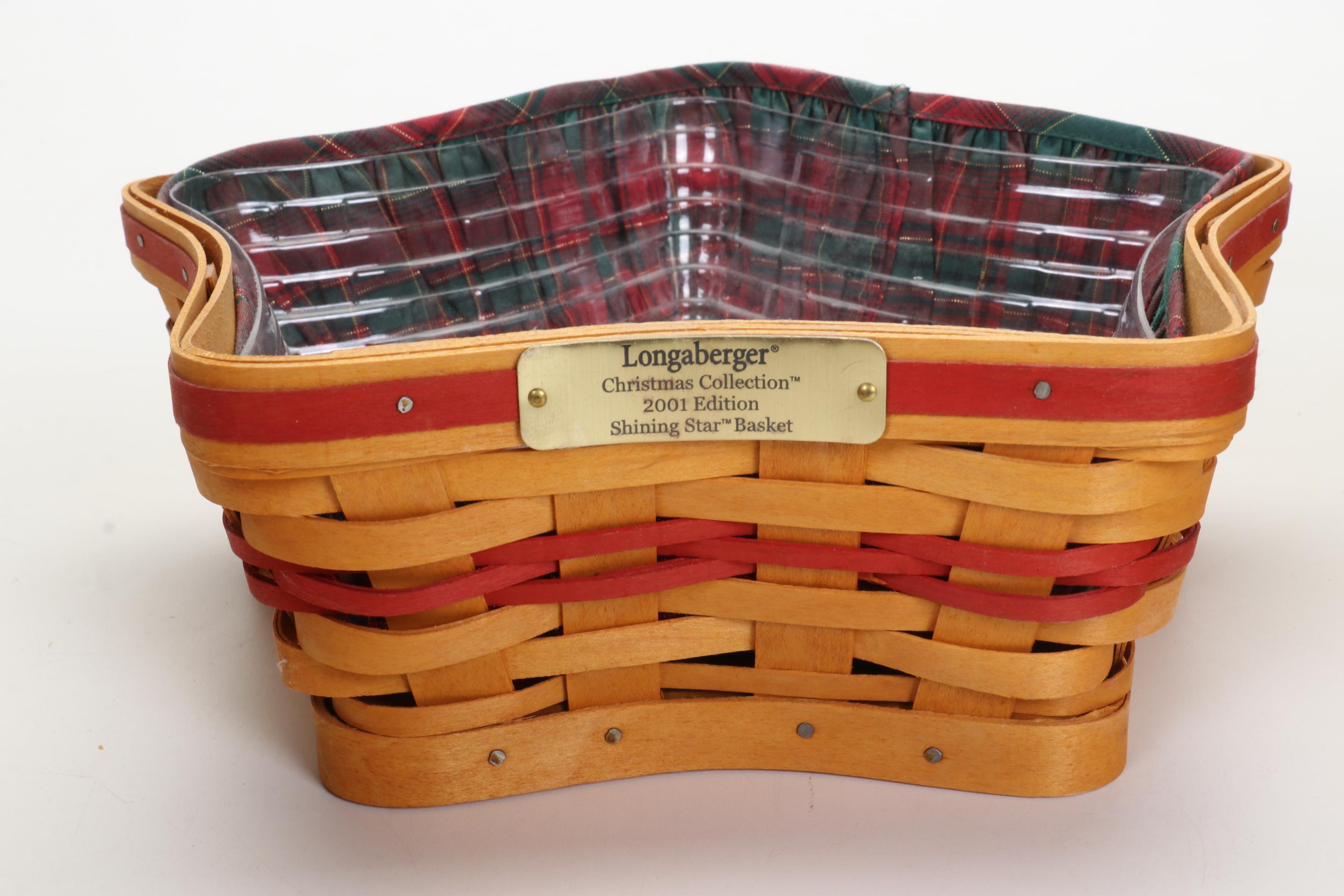 Longaberger Baskets with Pottery Christmas Mugs and Serving Pieces