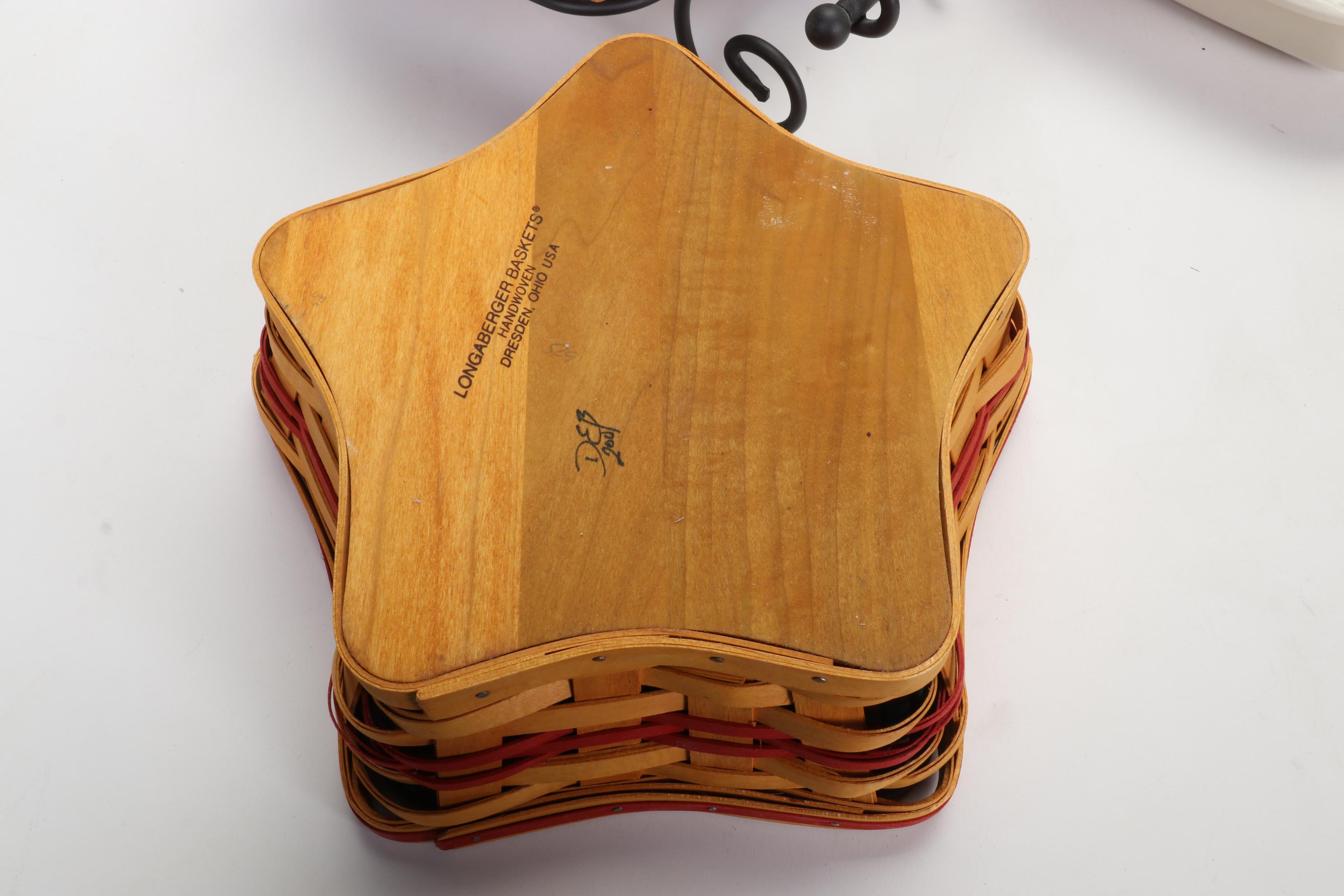 Longaberger Baskets with Pottery Christmas Mugs and Serving Pieces