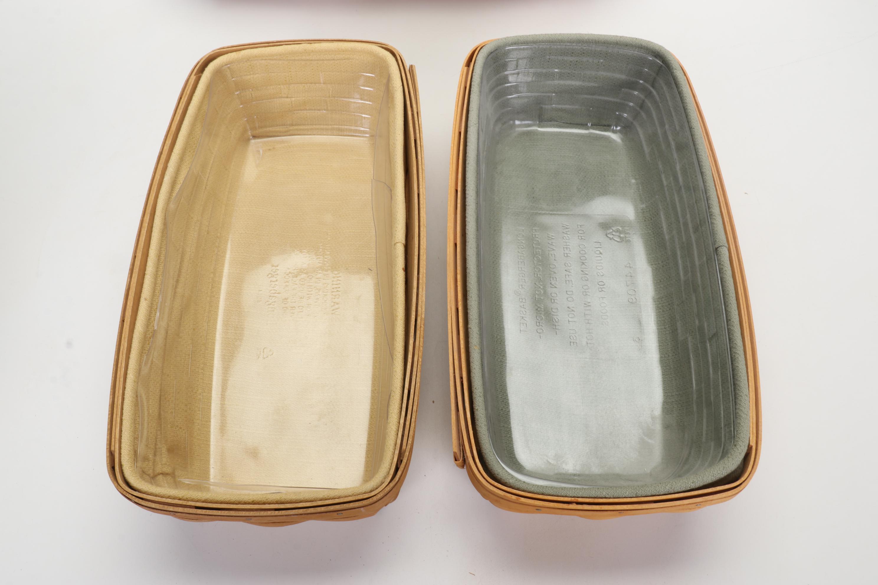 Longaberger Baskets with Pottery Christmas Mugs and Serving Pieces