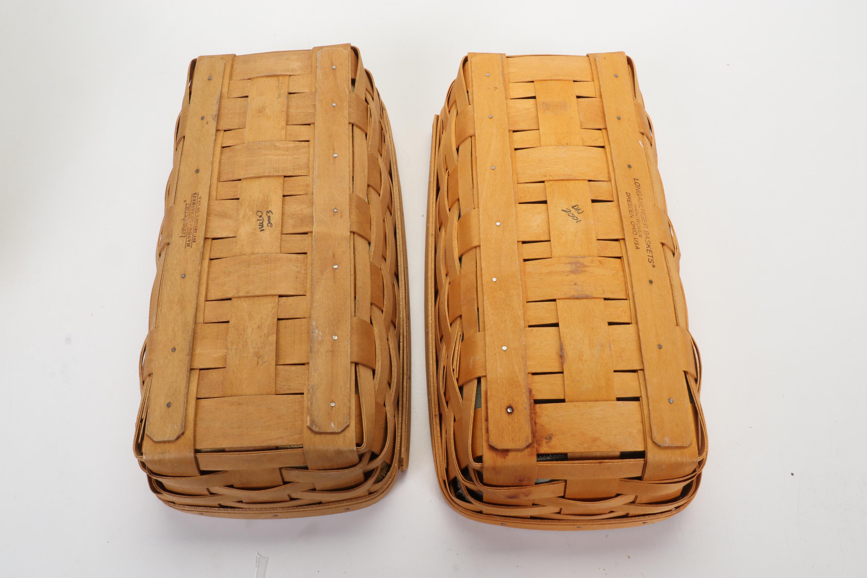 Longaberger Baskets with Pottery Christmas Mugs and Serving Pieces