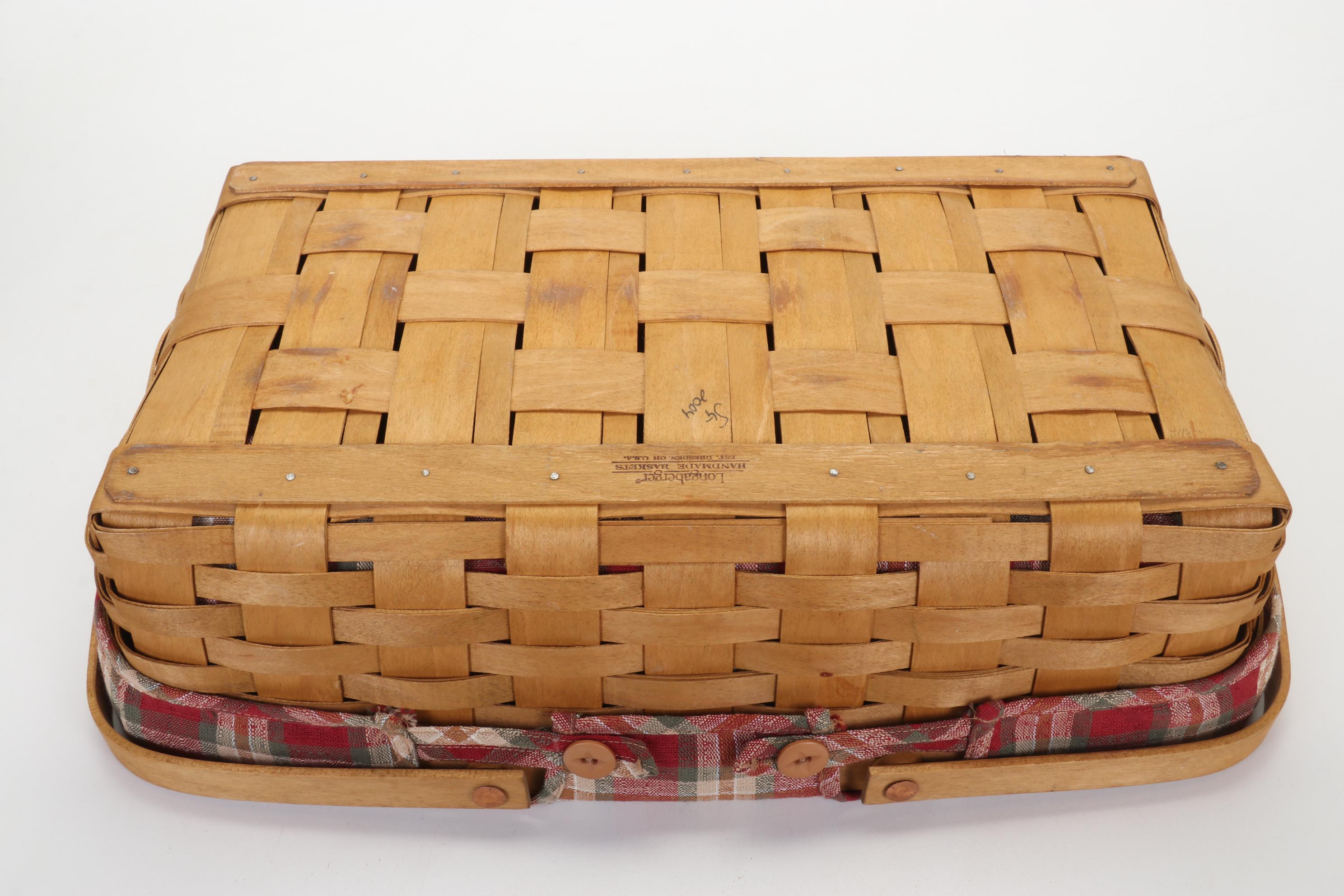 Longaberger Baskets with Pottery Christmas Mugs and Serving Pieces