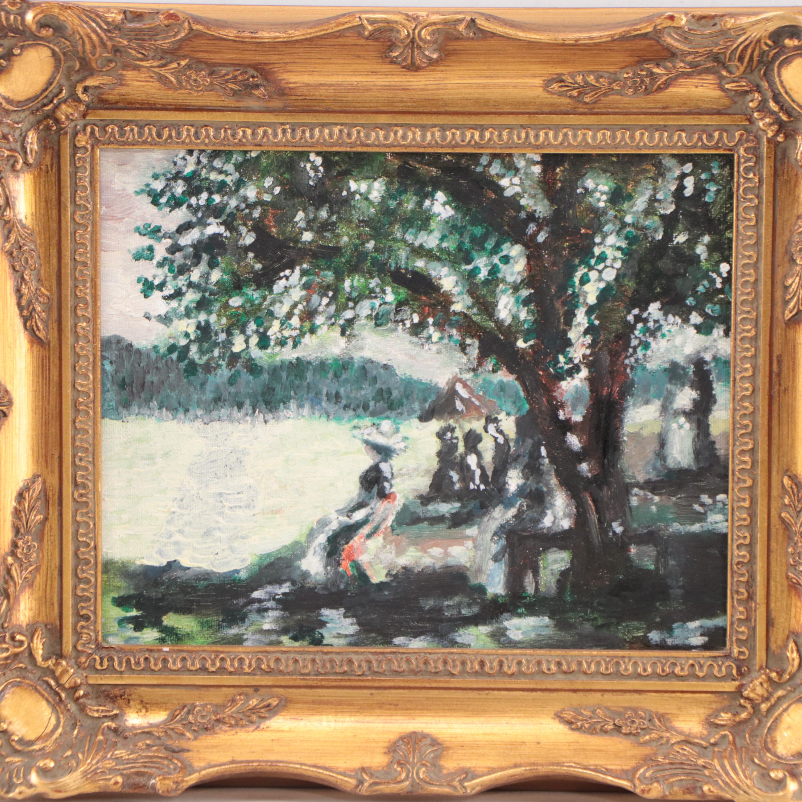 Impressionist Style Oil Paining of Figures in Park
