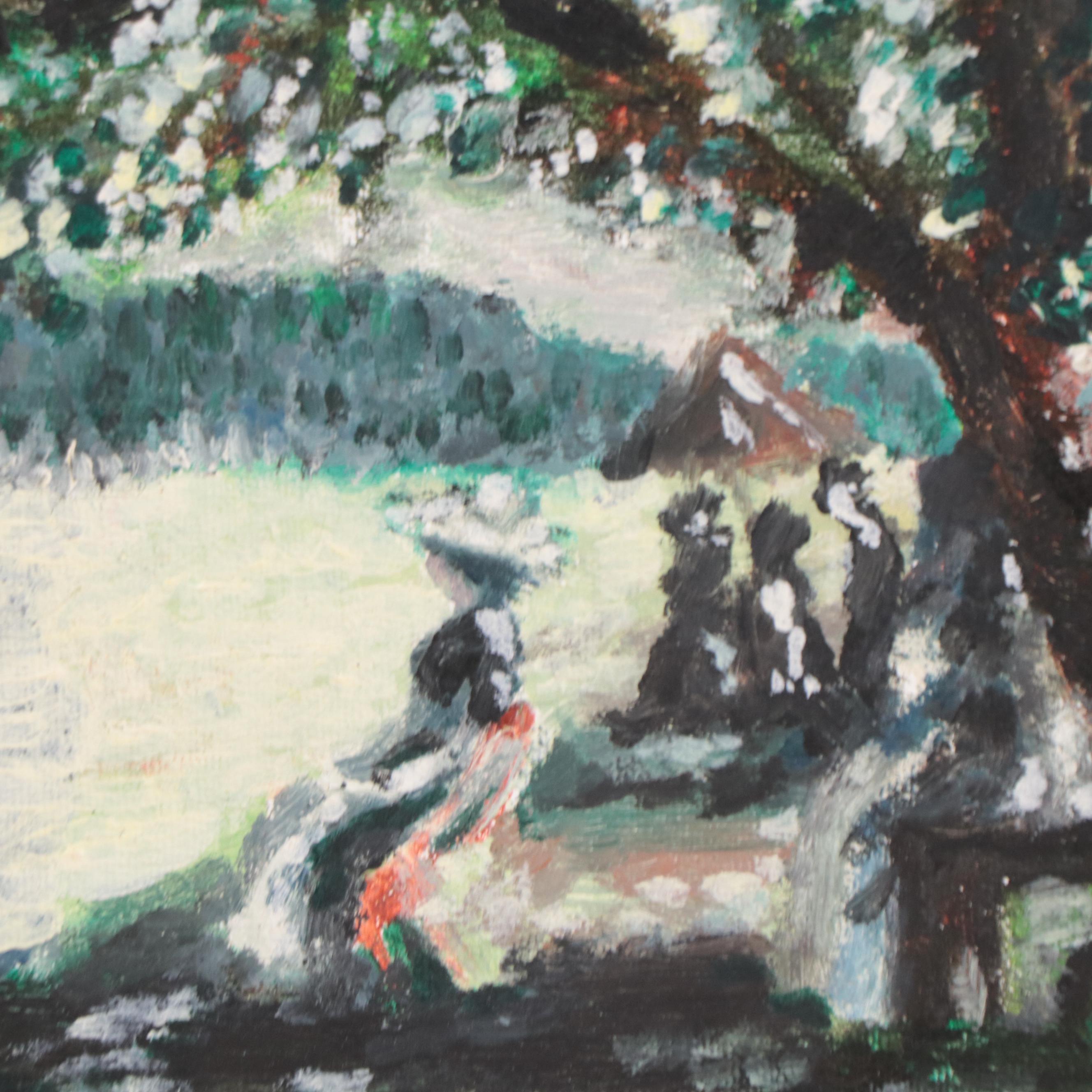 Impressionist Style Oil Paining of Figures in Park