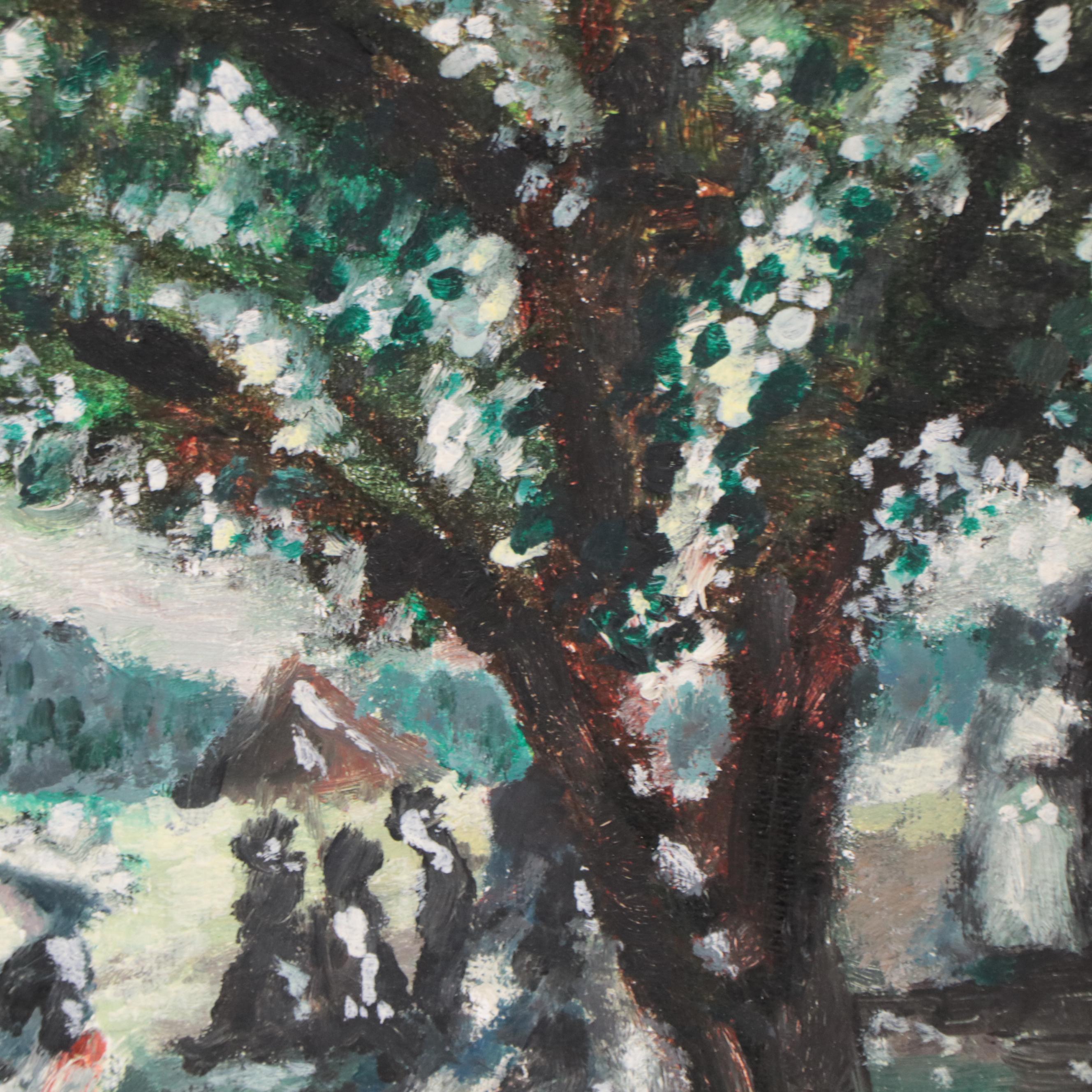 Impressionist Style Oil Paining of Figures in Park