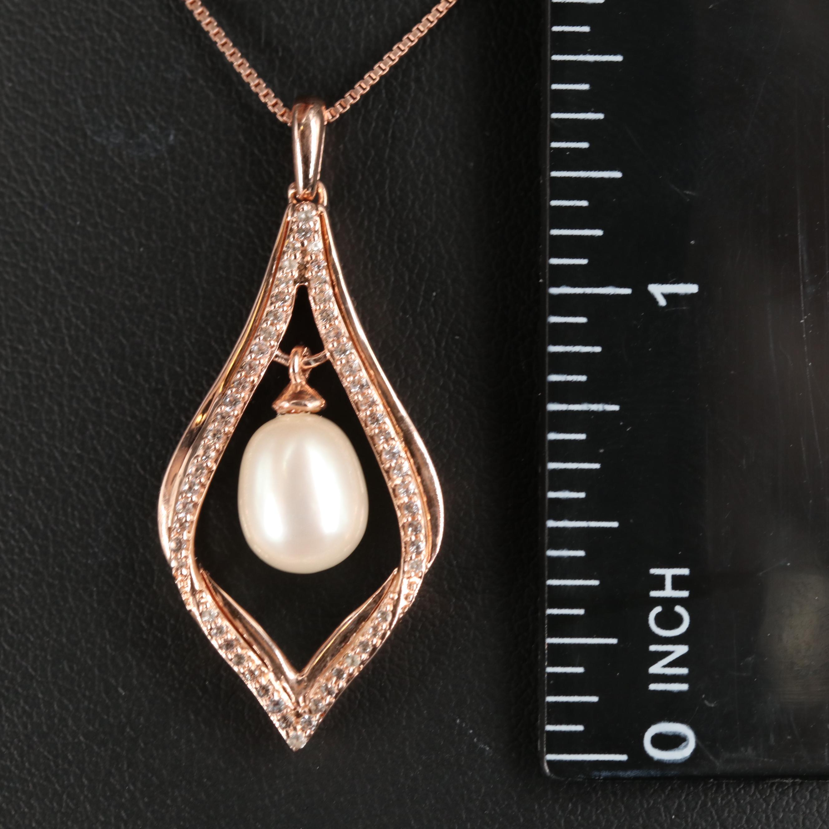 Sterling Pearl and White Sapphire Necklace