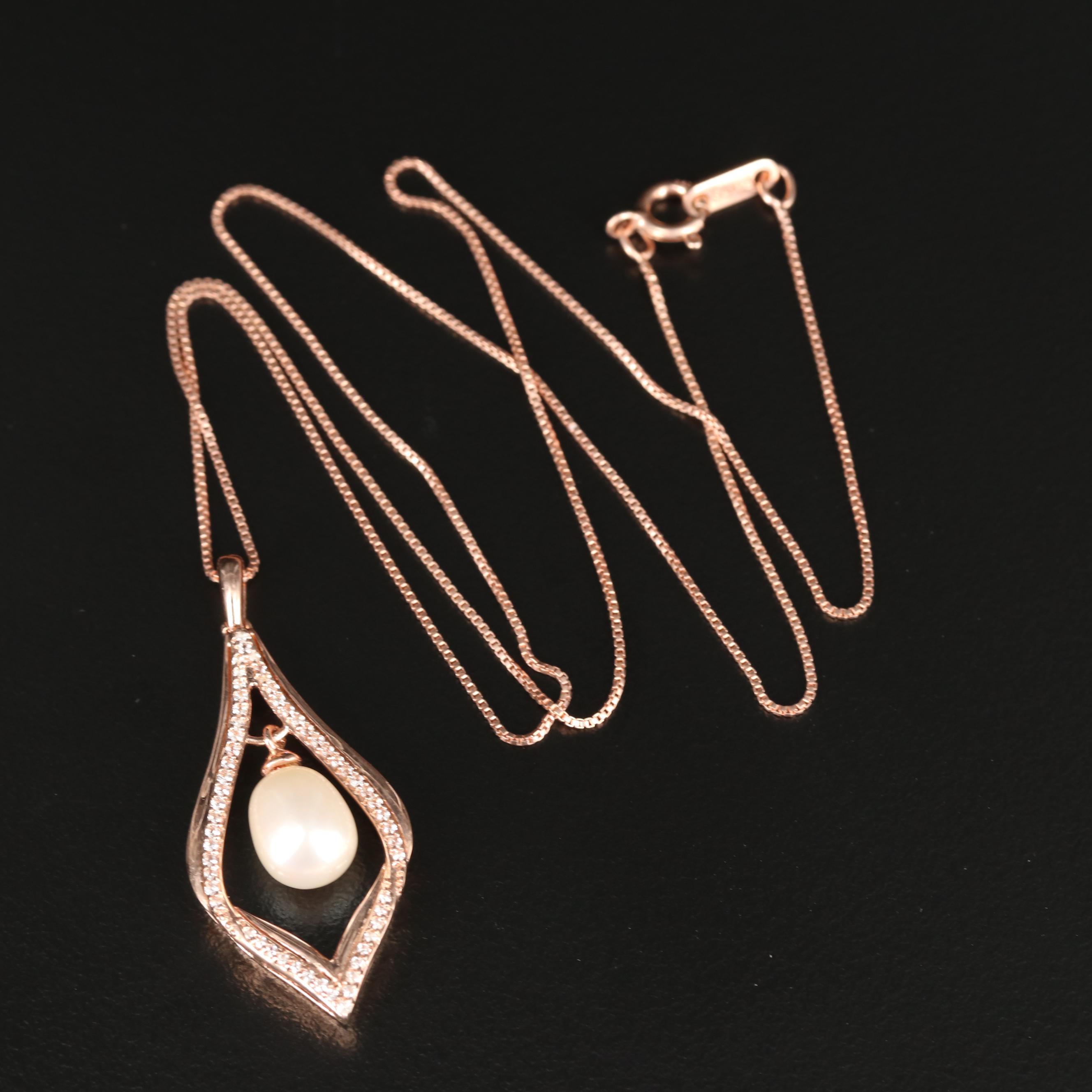 Sterling Pearl and White Sapphire Necklace