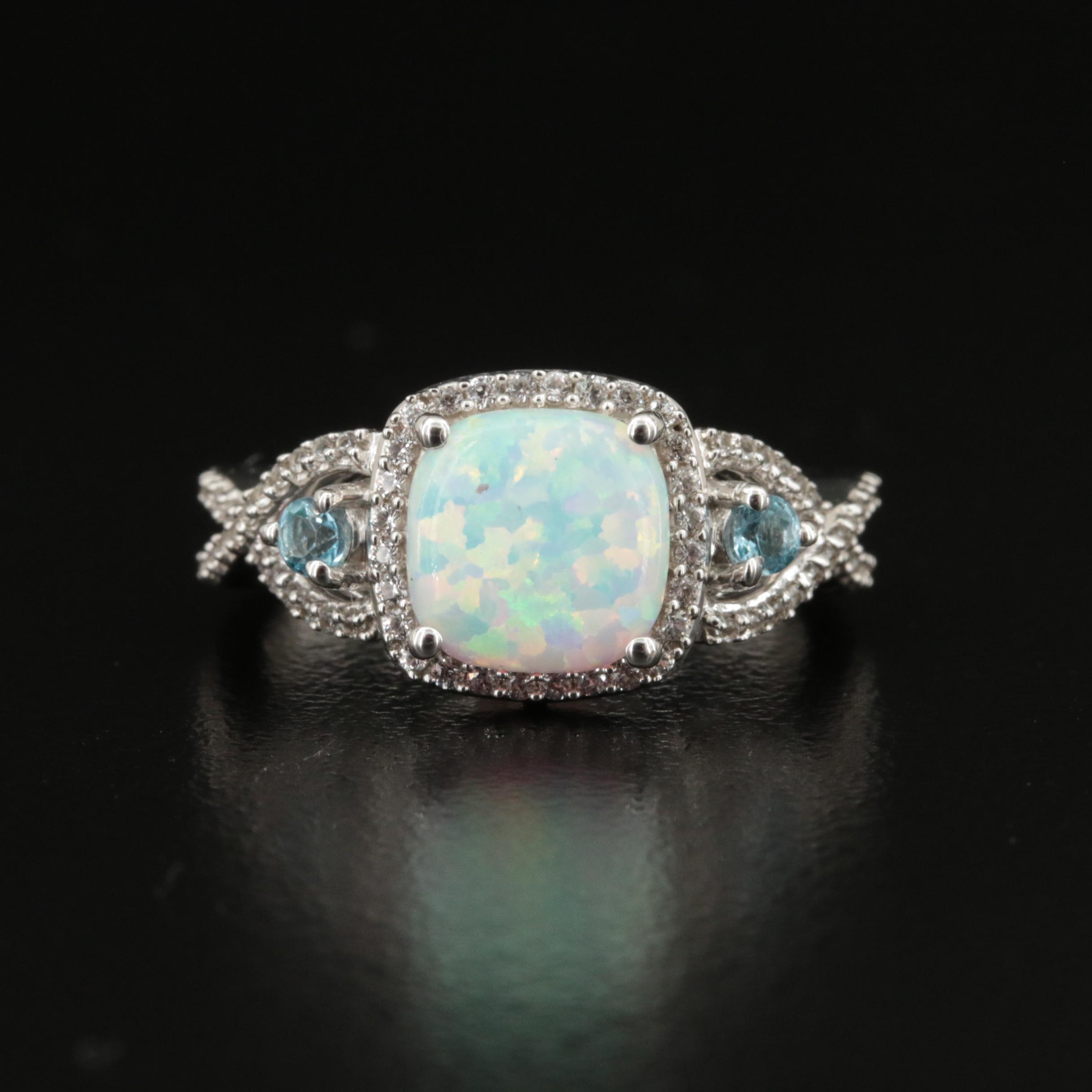 Sterling Opal and Topaz Ring