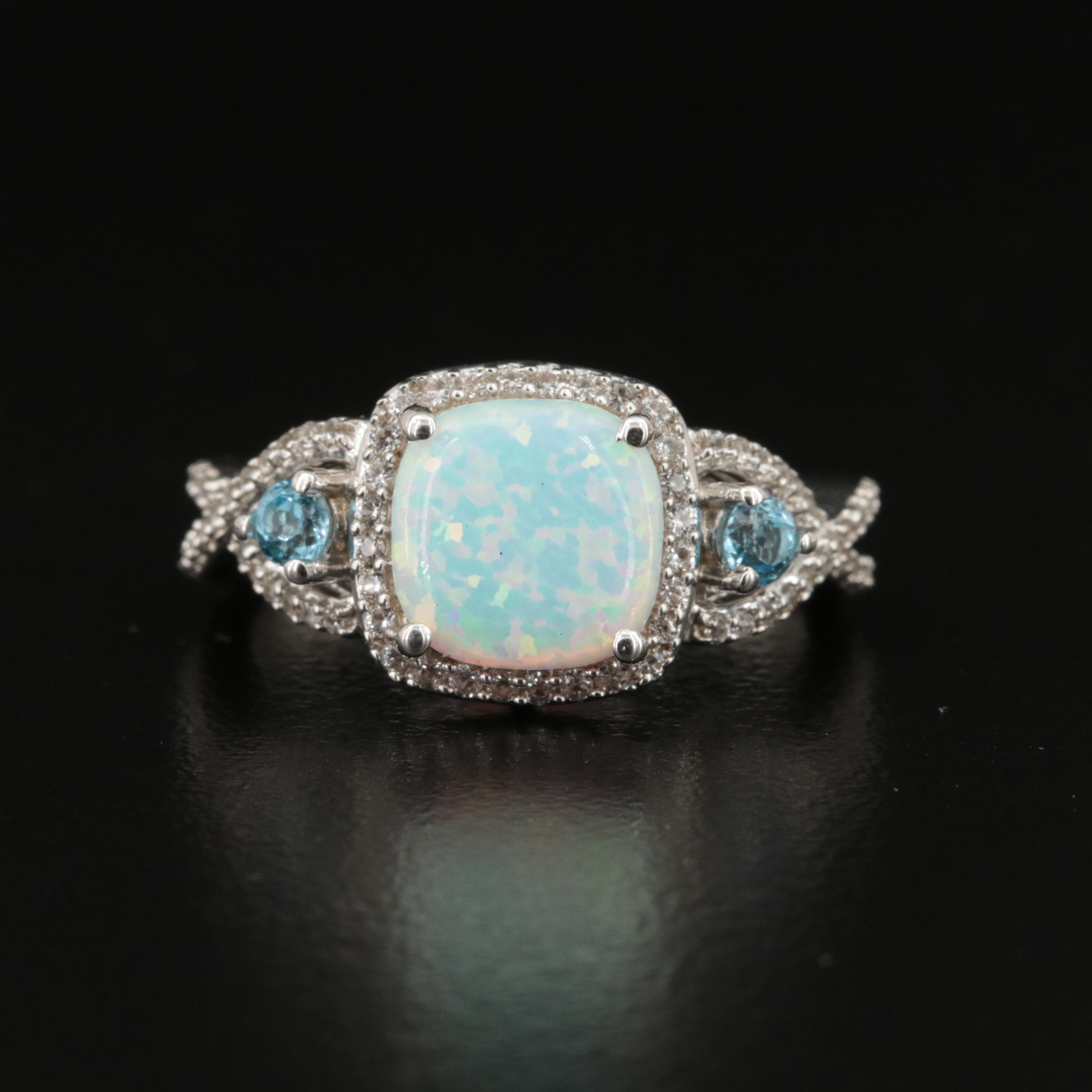 Sterling Opal and Topaz Ring