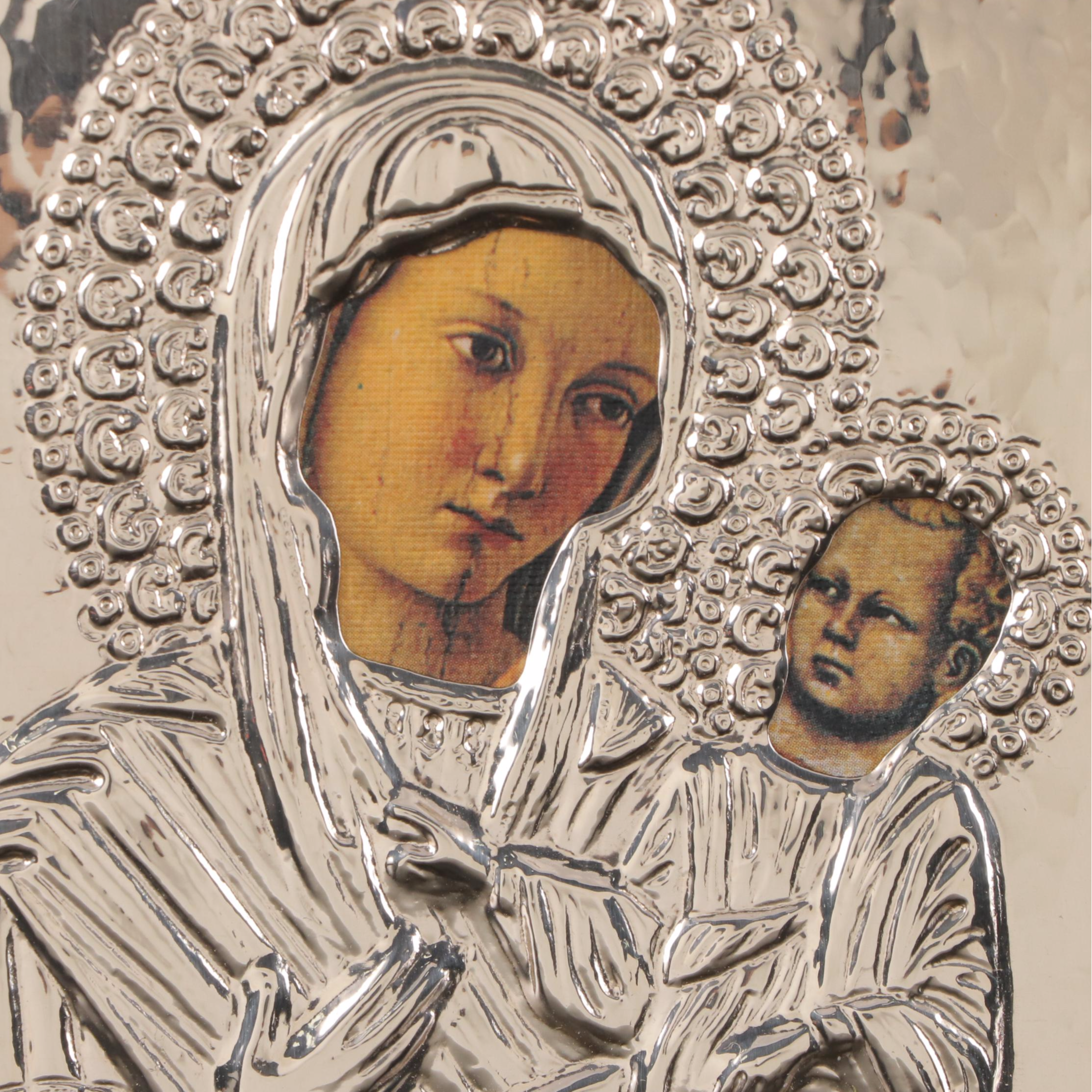 Italian Madonna and Child Icon with Giancarlo Livi Sterling Silver Riza