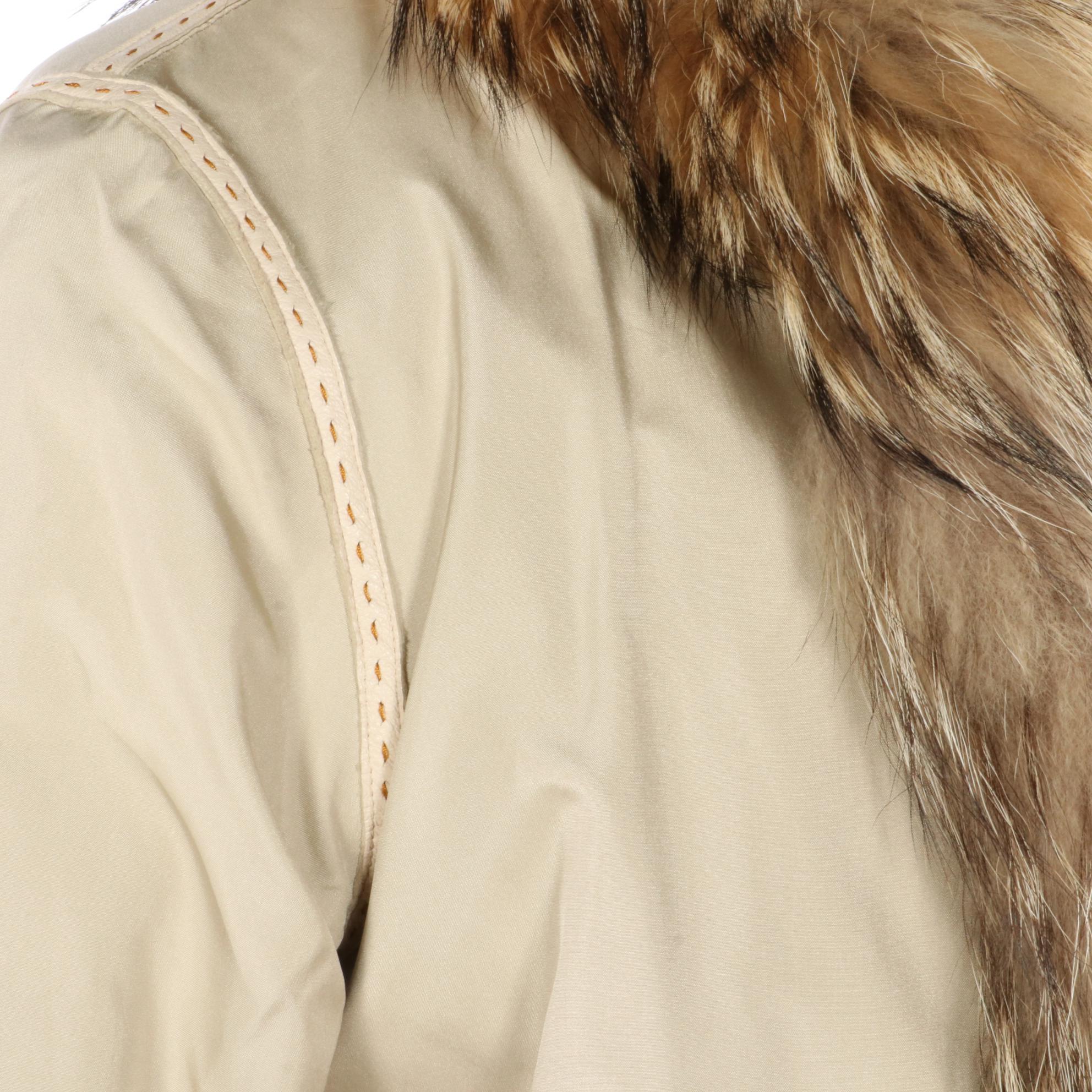 Reversible Corded Clipped Rabbit Fur/Fabric Jacket with Tanuki Fur Trim