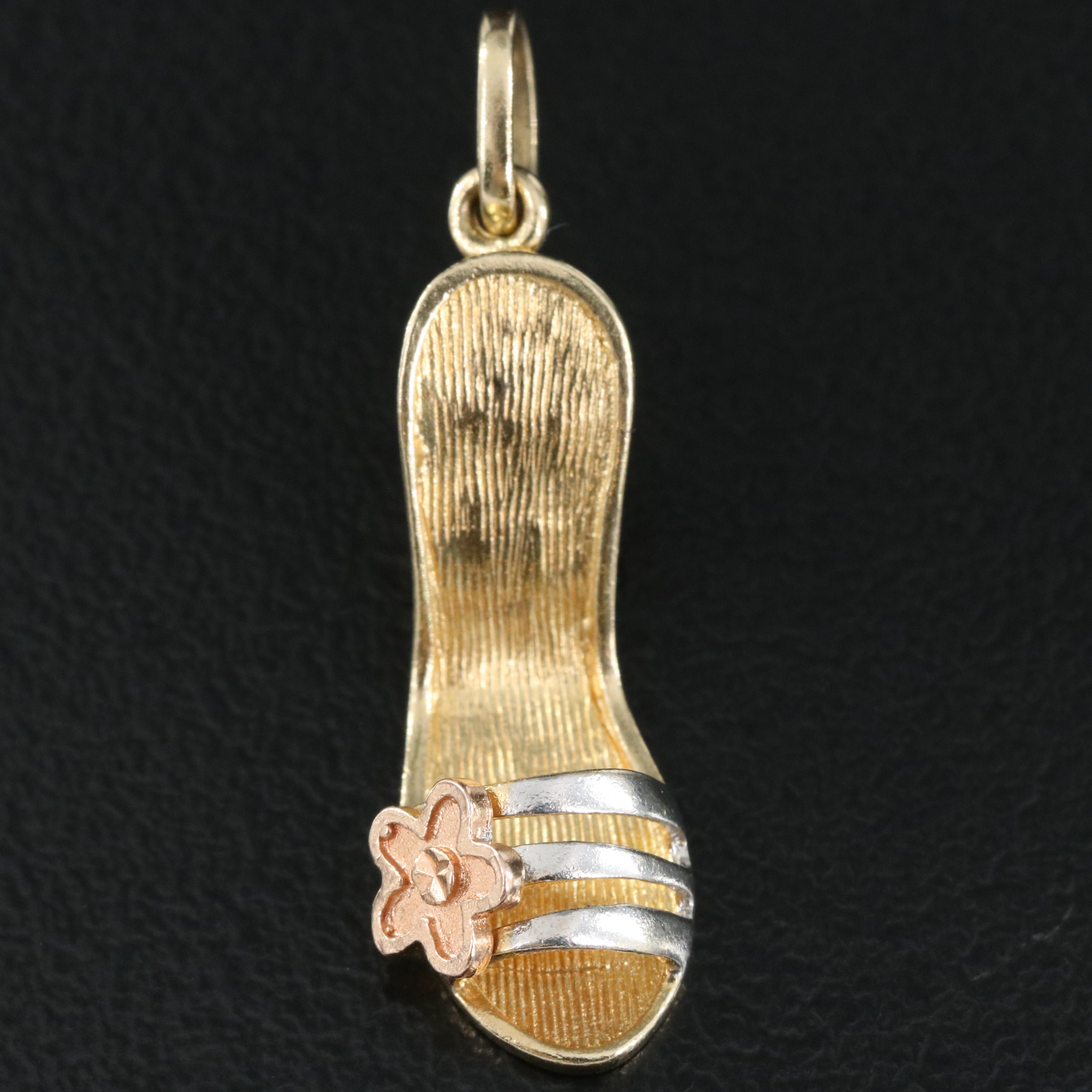 14K Tri-Color High Heel Shoe Charm