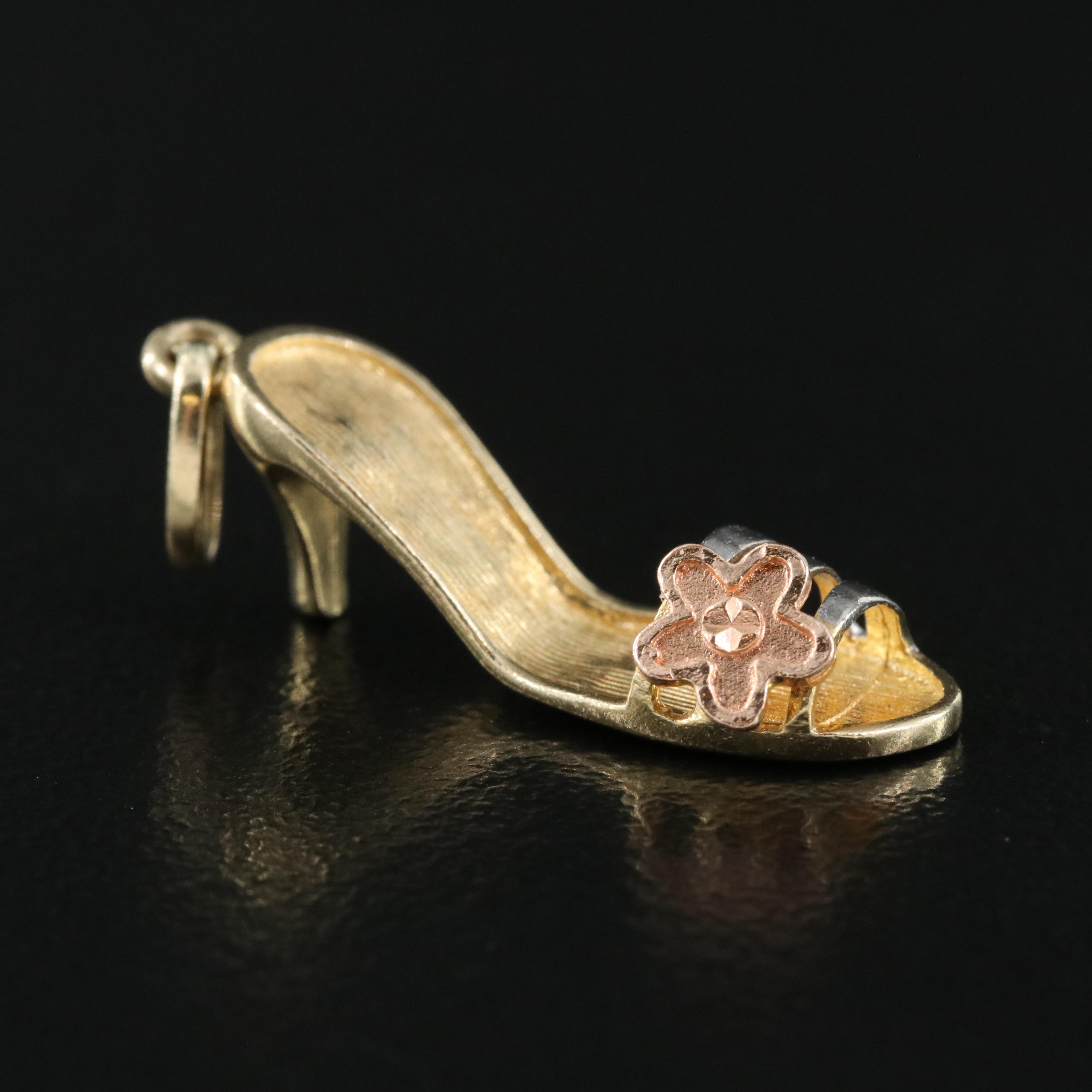 14K Tri-Color High Heel Shoe Charm