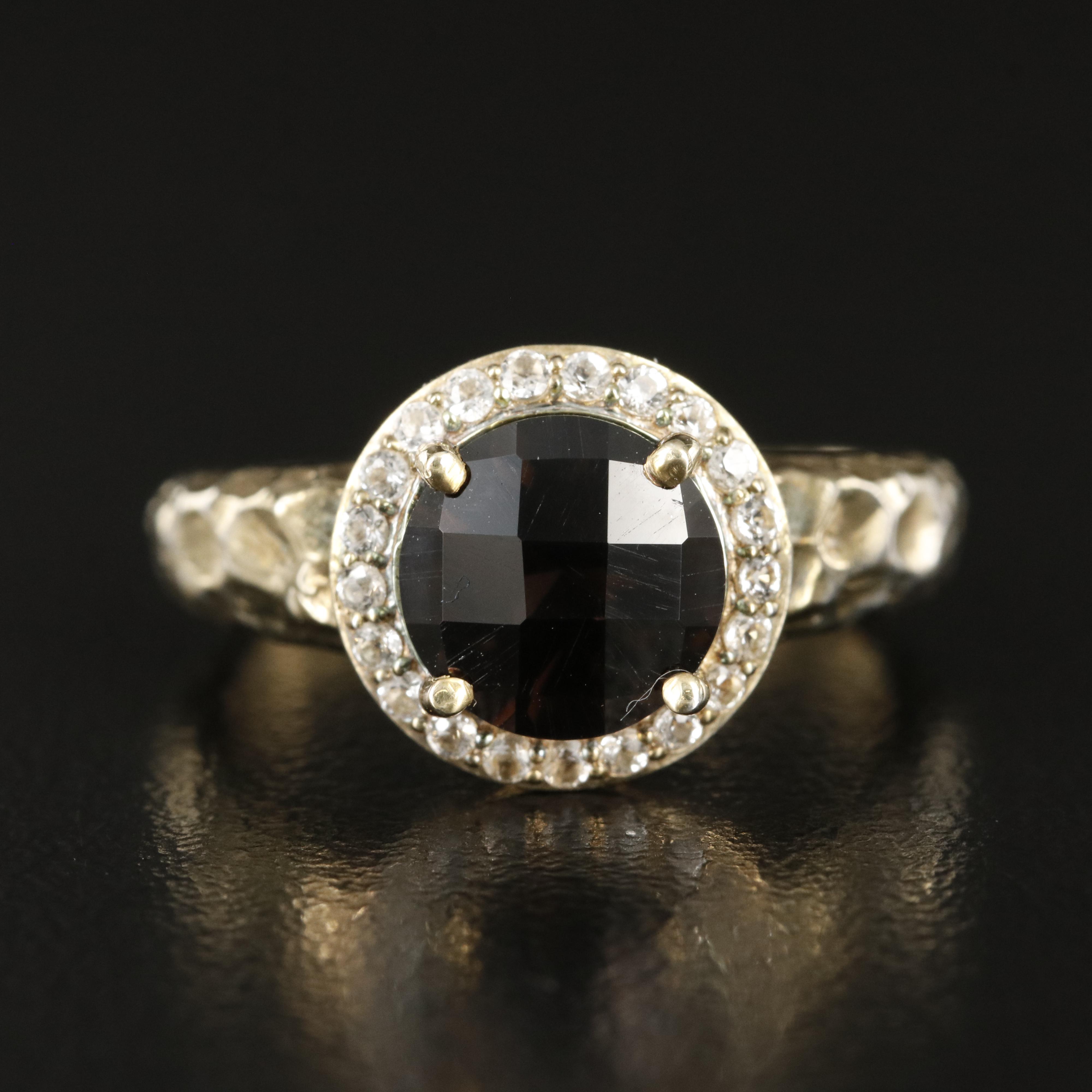 Sterling Smoky Quartz and White Topaz Textured Band