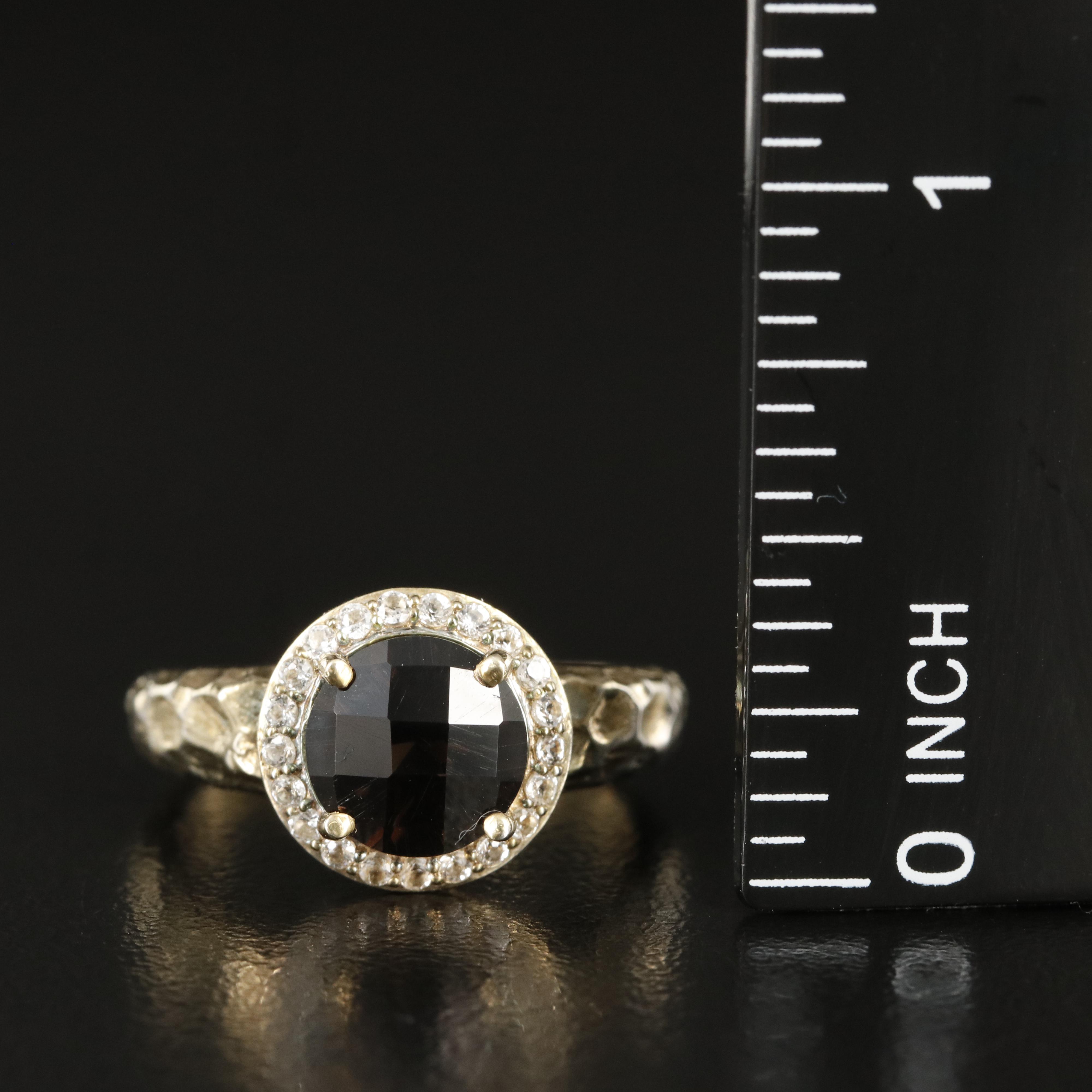 Sterling Smoky Quartz and White Topaz Textured Band