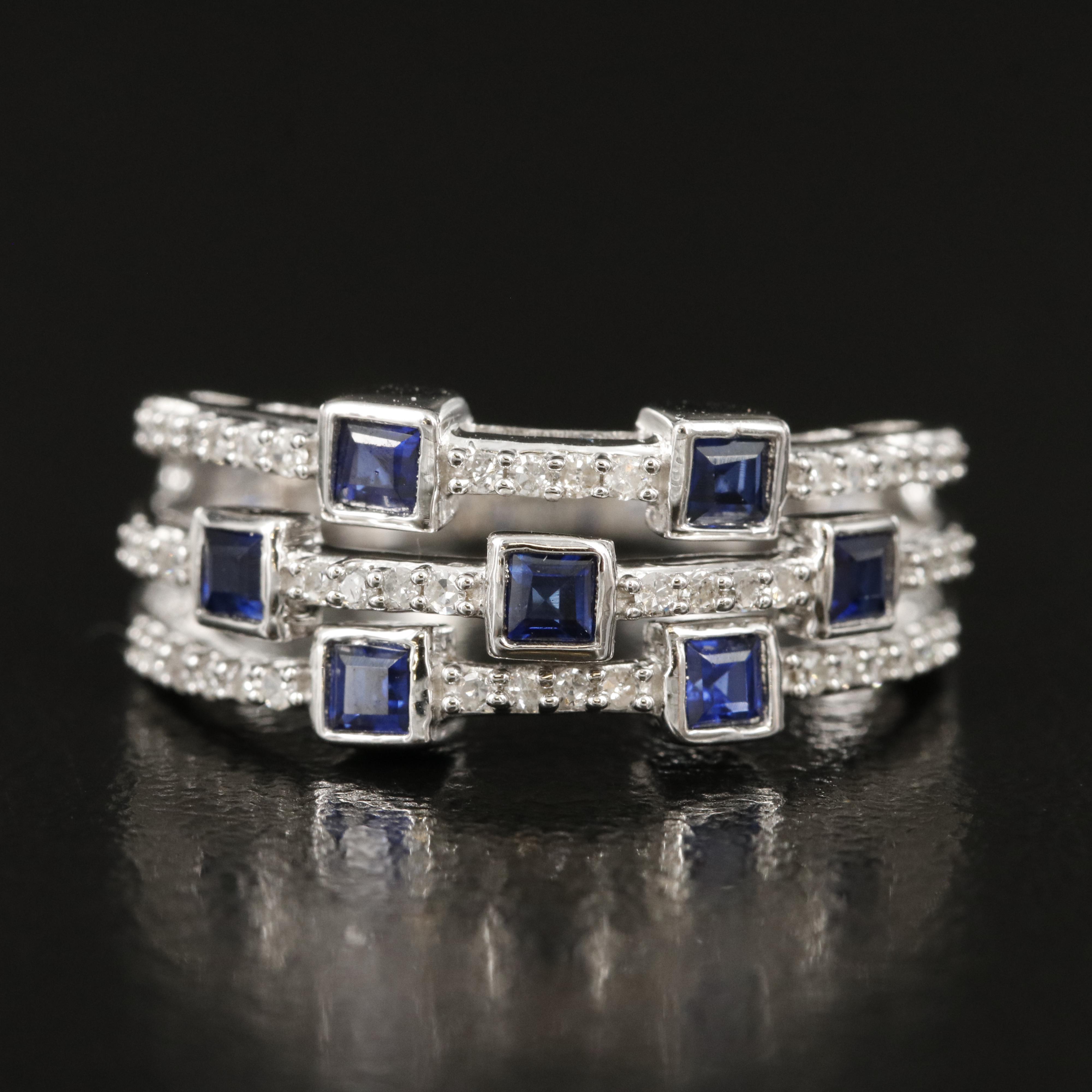 Sterling Sapphire and Diamond Ring