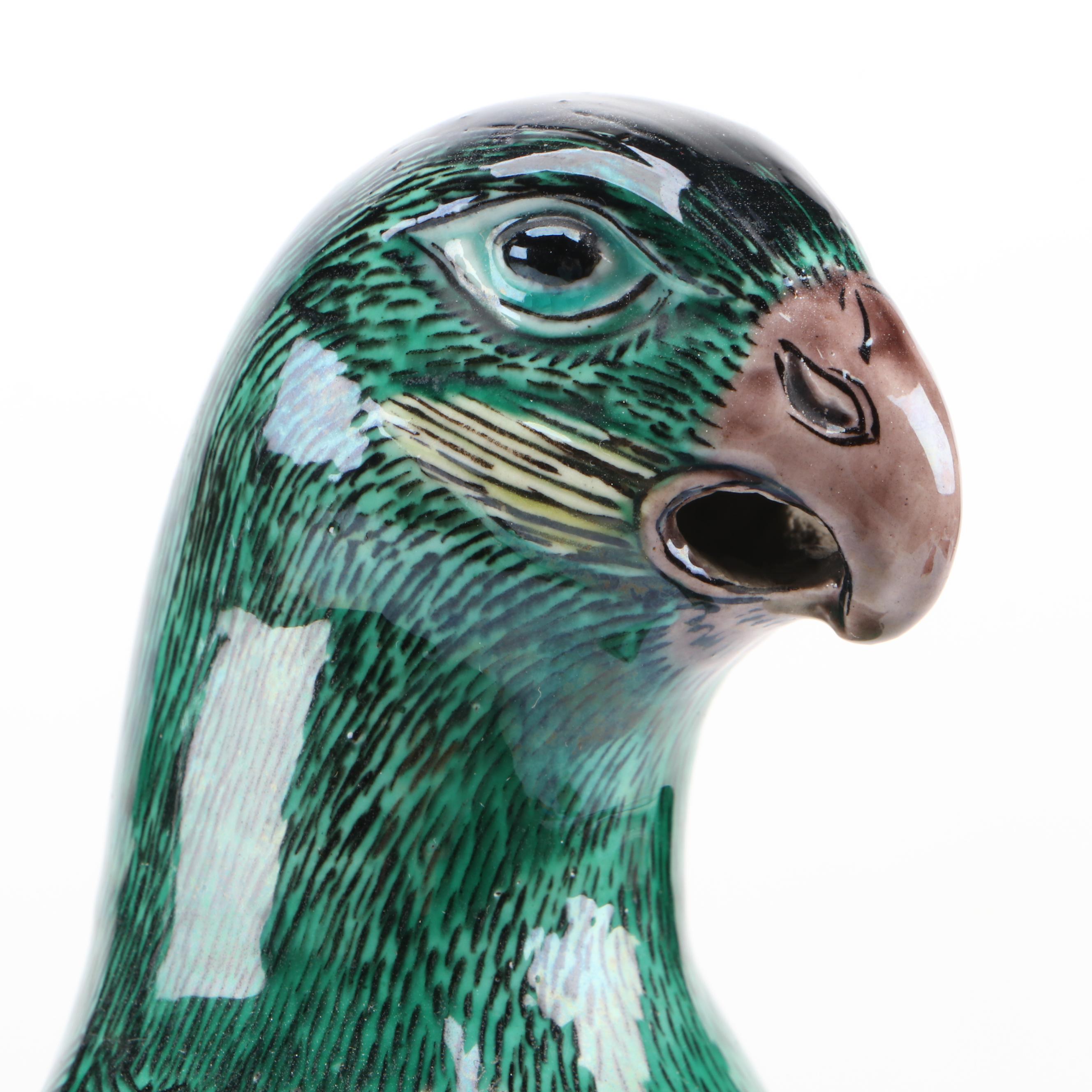 Pair of Chinese Glazed Porcelain Parrot Figures