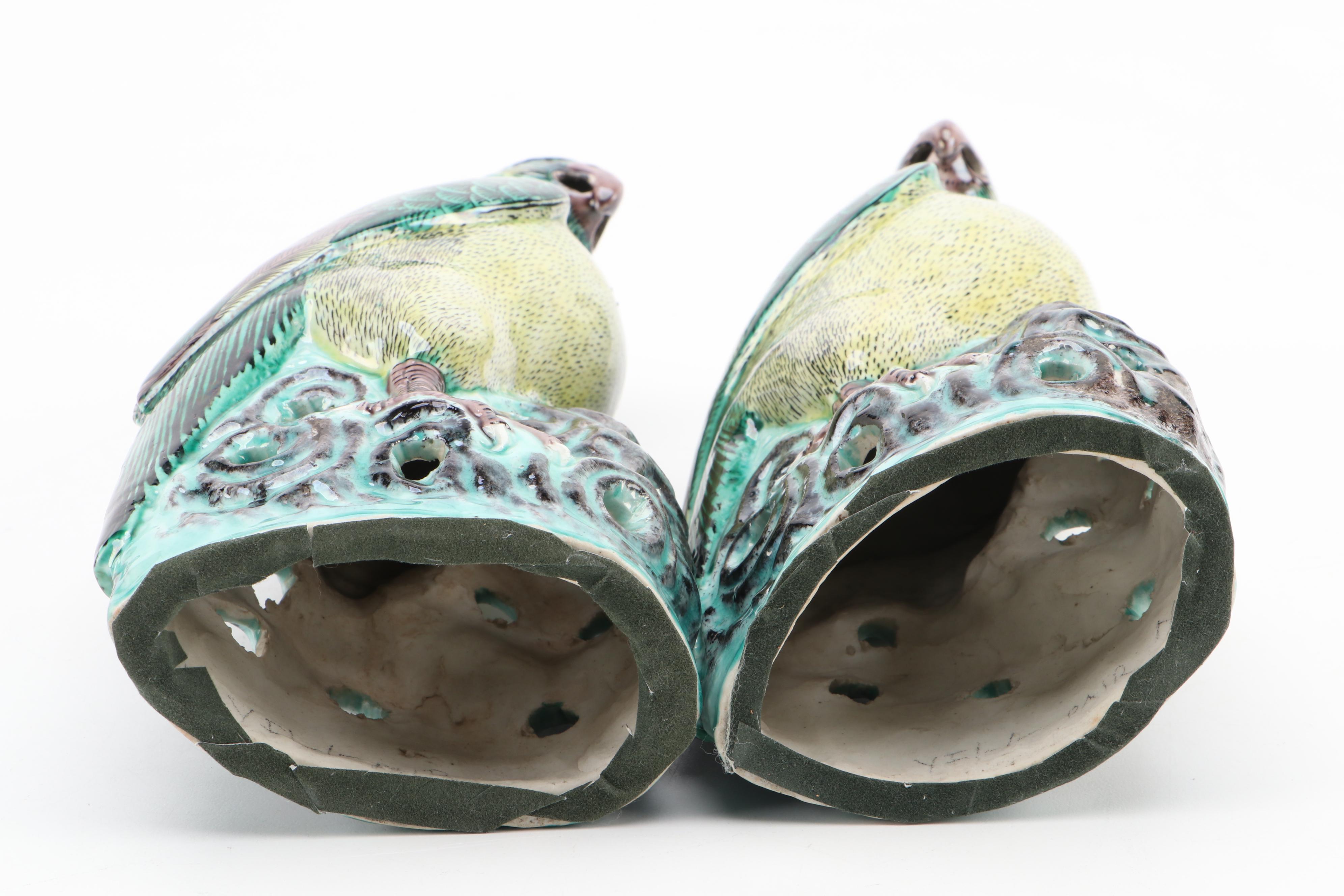 Pair of Chinese Glazed Porcelain Parrot Figures