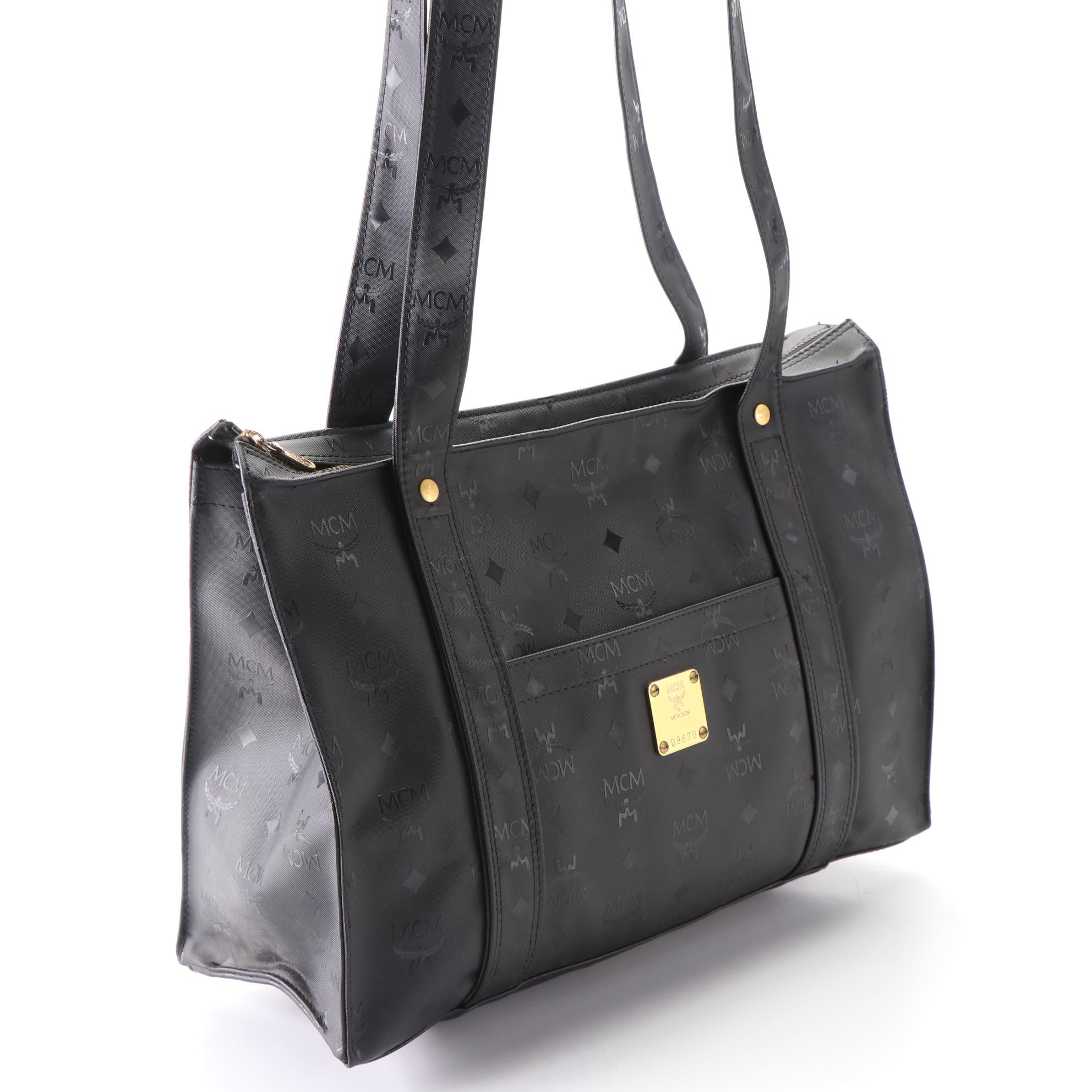 MCM Long Handle Tote Bag in Black Visetos Vinyl