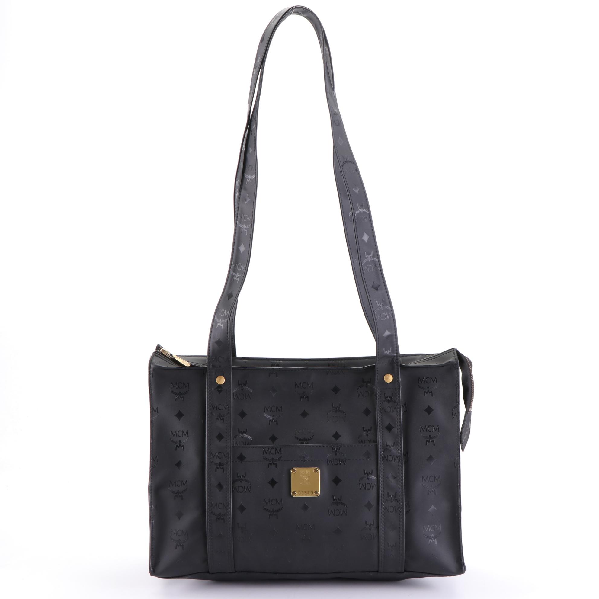 MCM Long Handle Tote Bag in Black Visetos Vinyl
