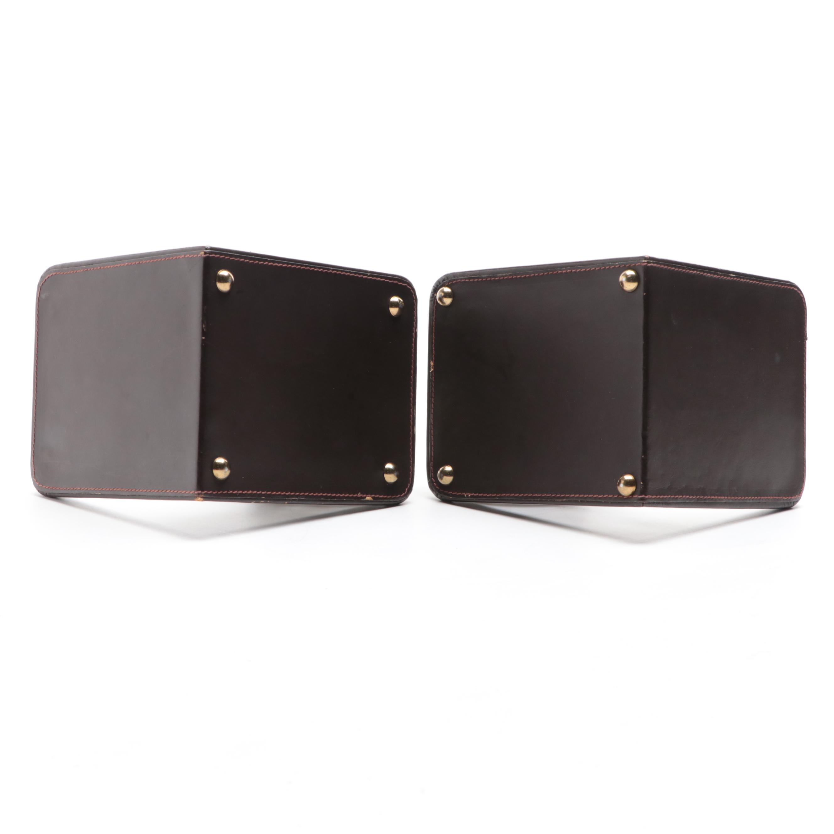 Leather Wrapped Bookends with Models of Brass Cannons EBTH