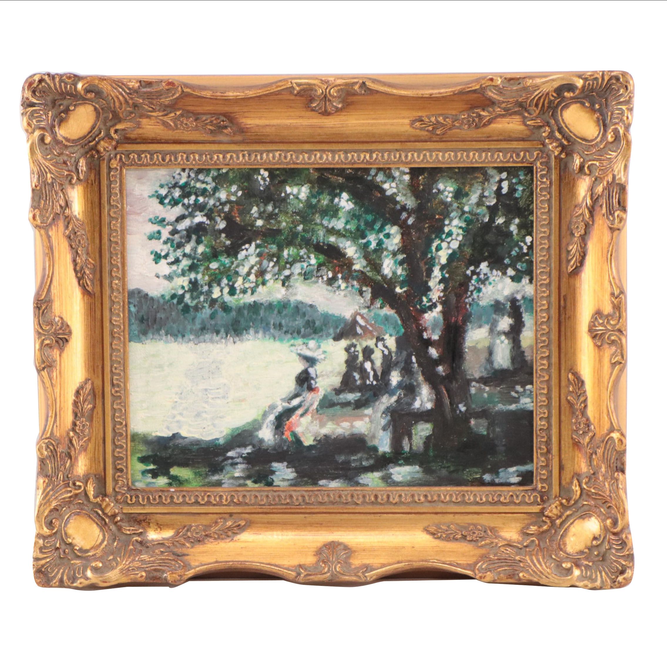 Impressionist Style Oil Paining of Figures in Park