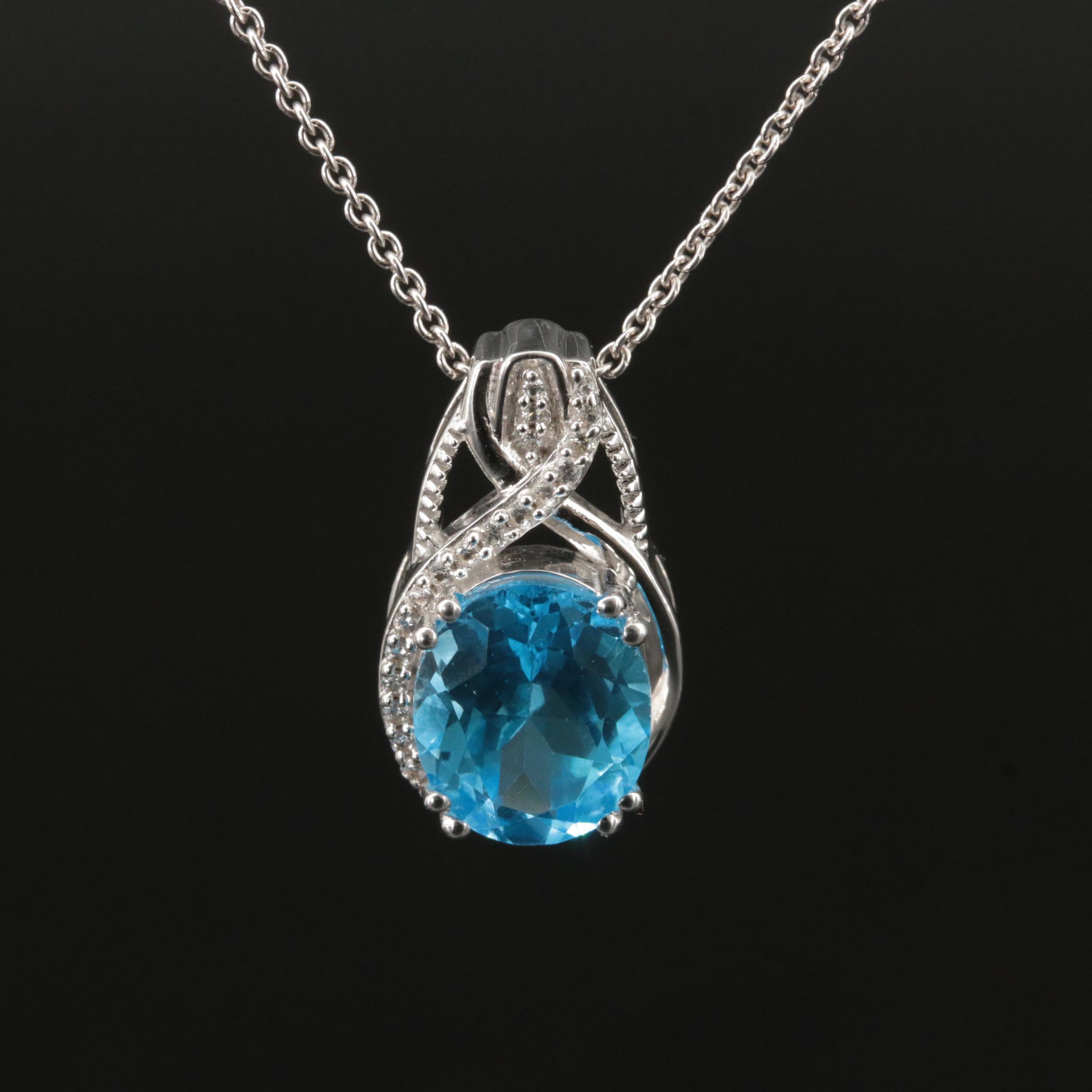 Sterling Sky Blue Topaz and White Sapphire Pendant Necklace