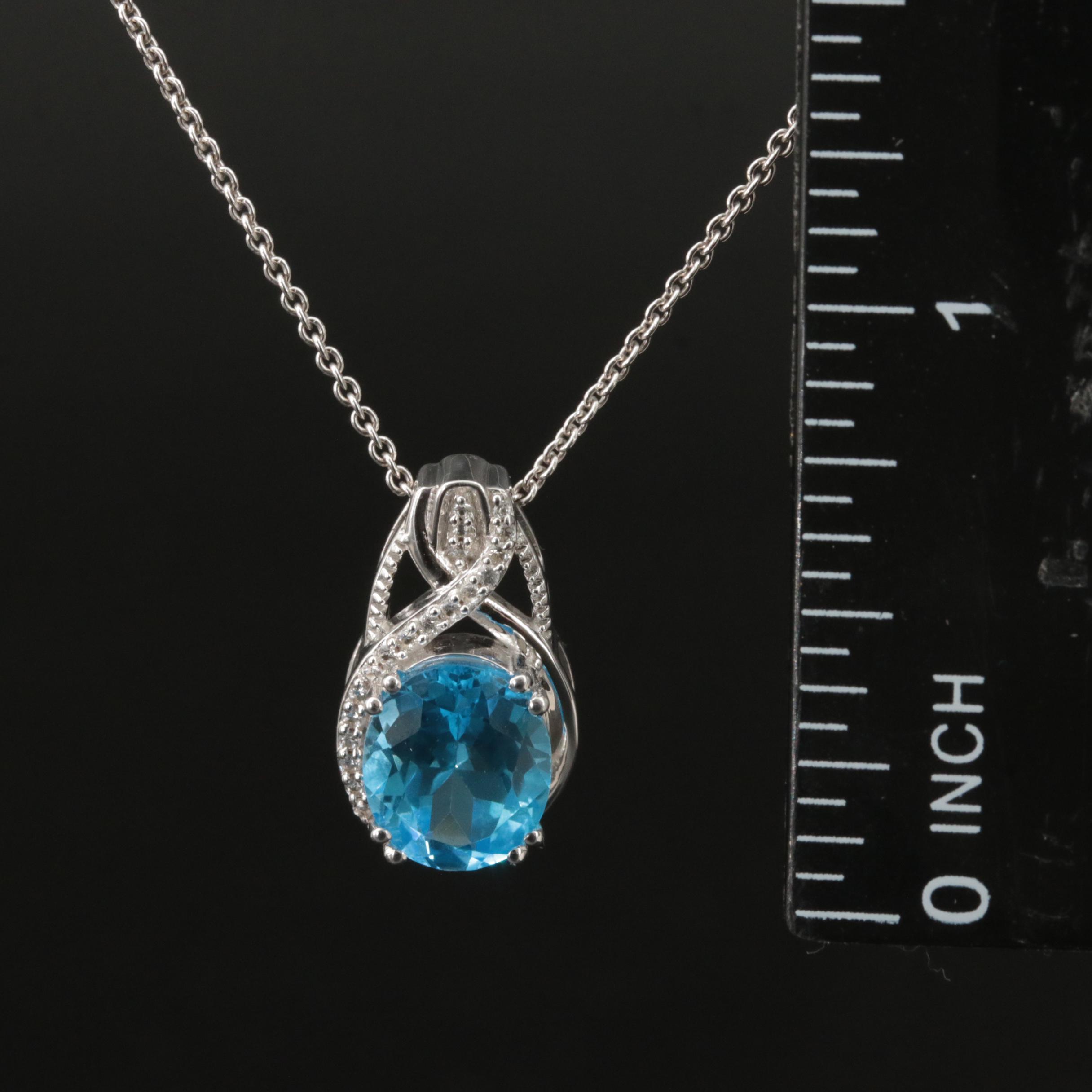 Sterling Sky Blue Topaz and White Sapphire Pendant Necklace