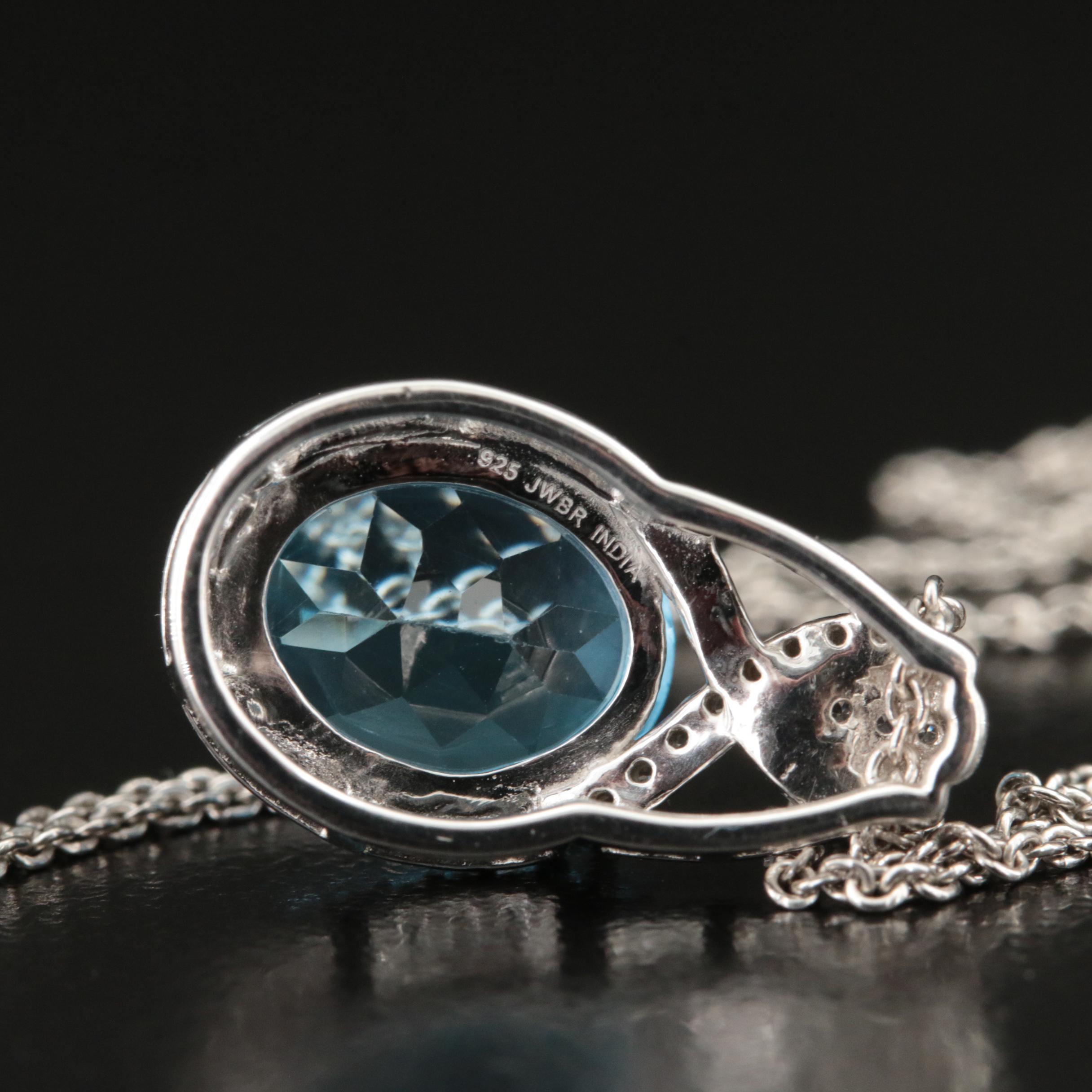 Sterling Sky Blue Topaz and White Sapphire Pendant Necklace