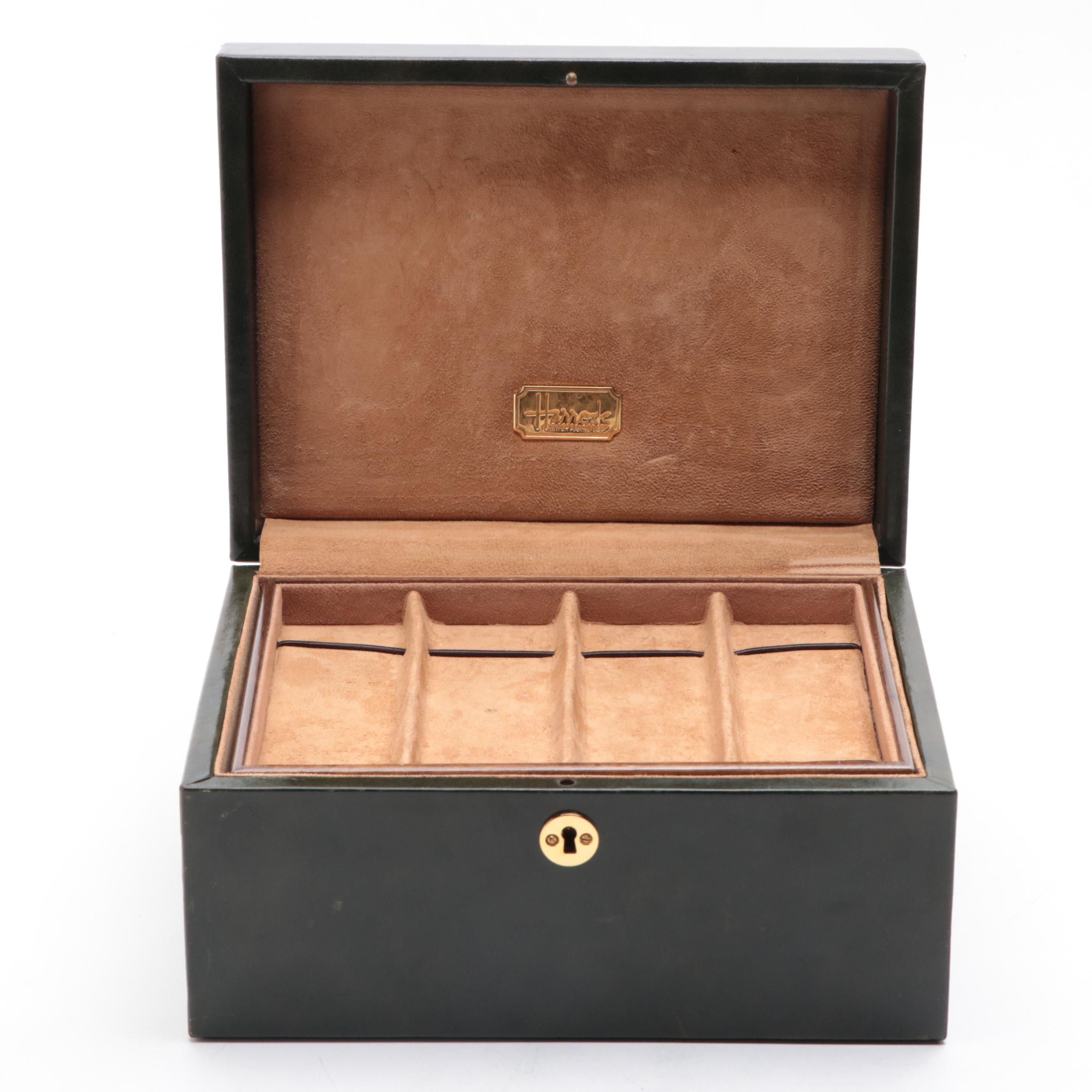 Harrods Leather Jewelry Box with Interior Trays