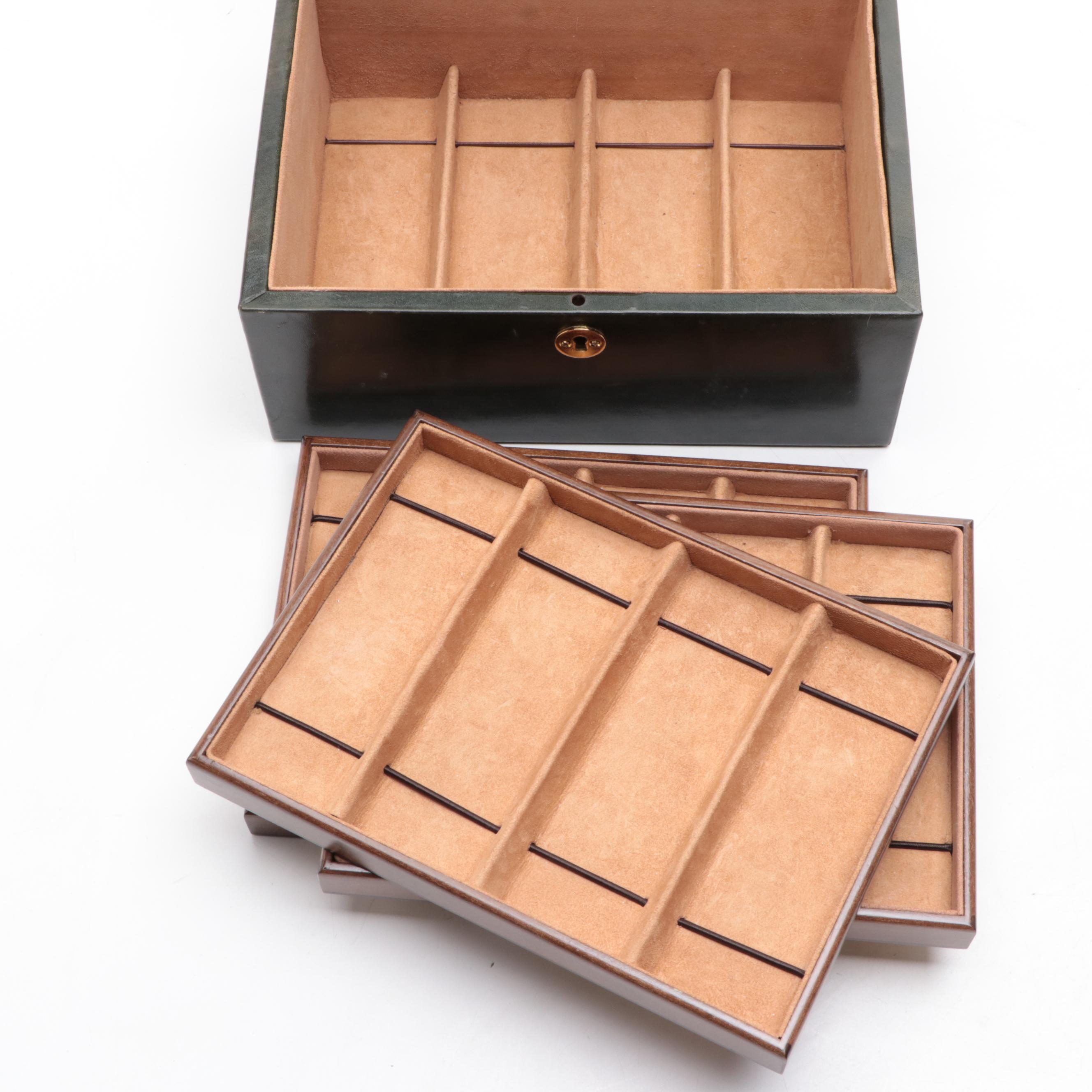 Harrods Leather Jewelry Box with Interior Trays