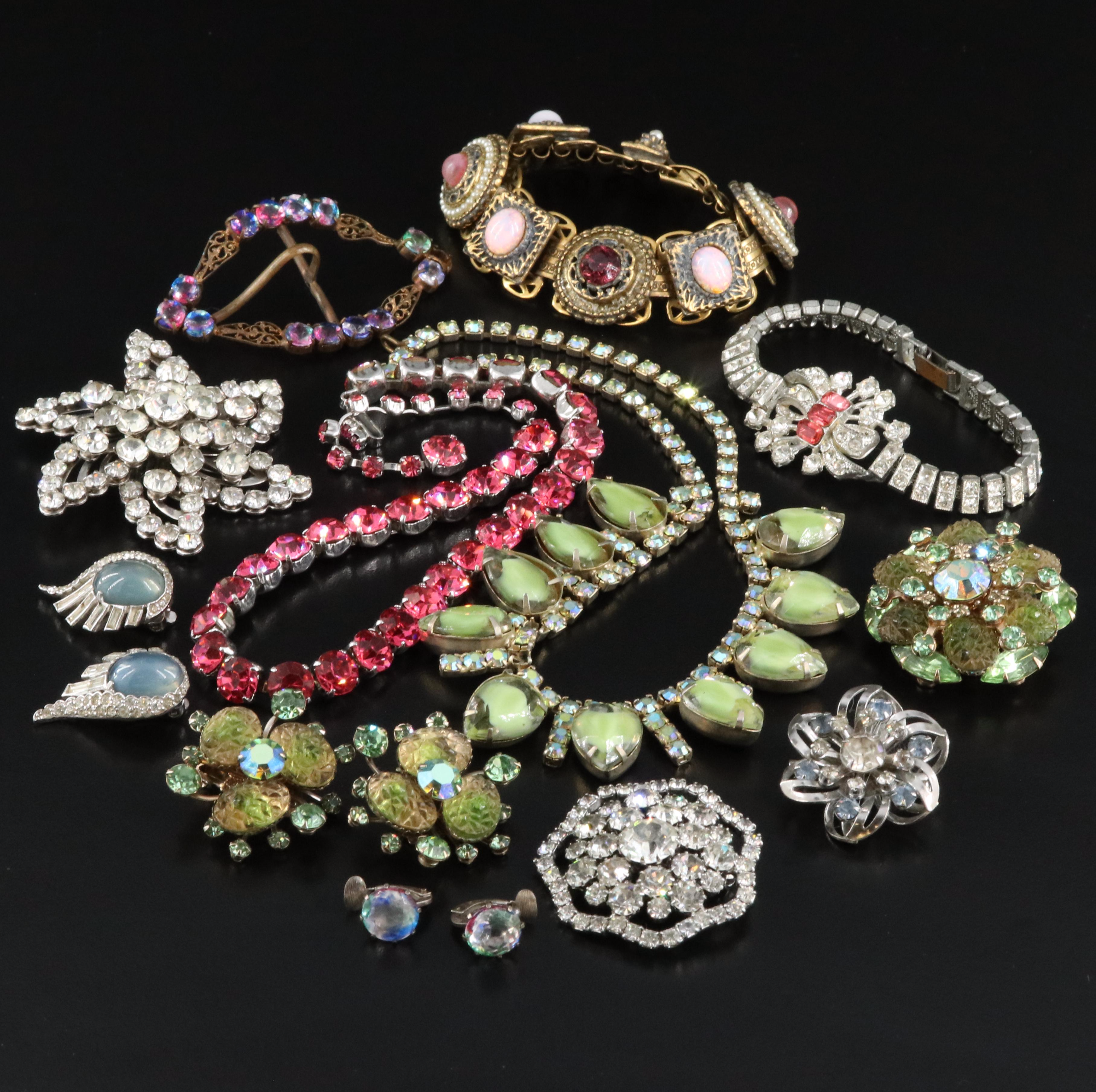 Jomaz, Iris Glass and 835 Silver Rhinestone Jewelry Selection