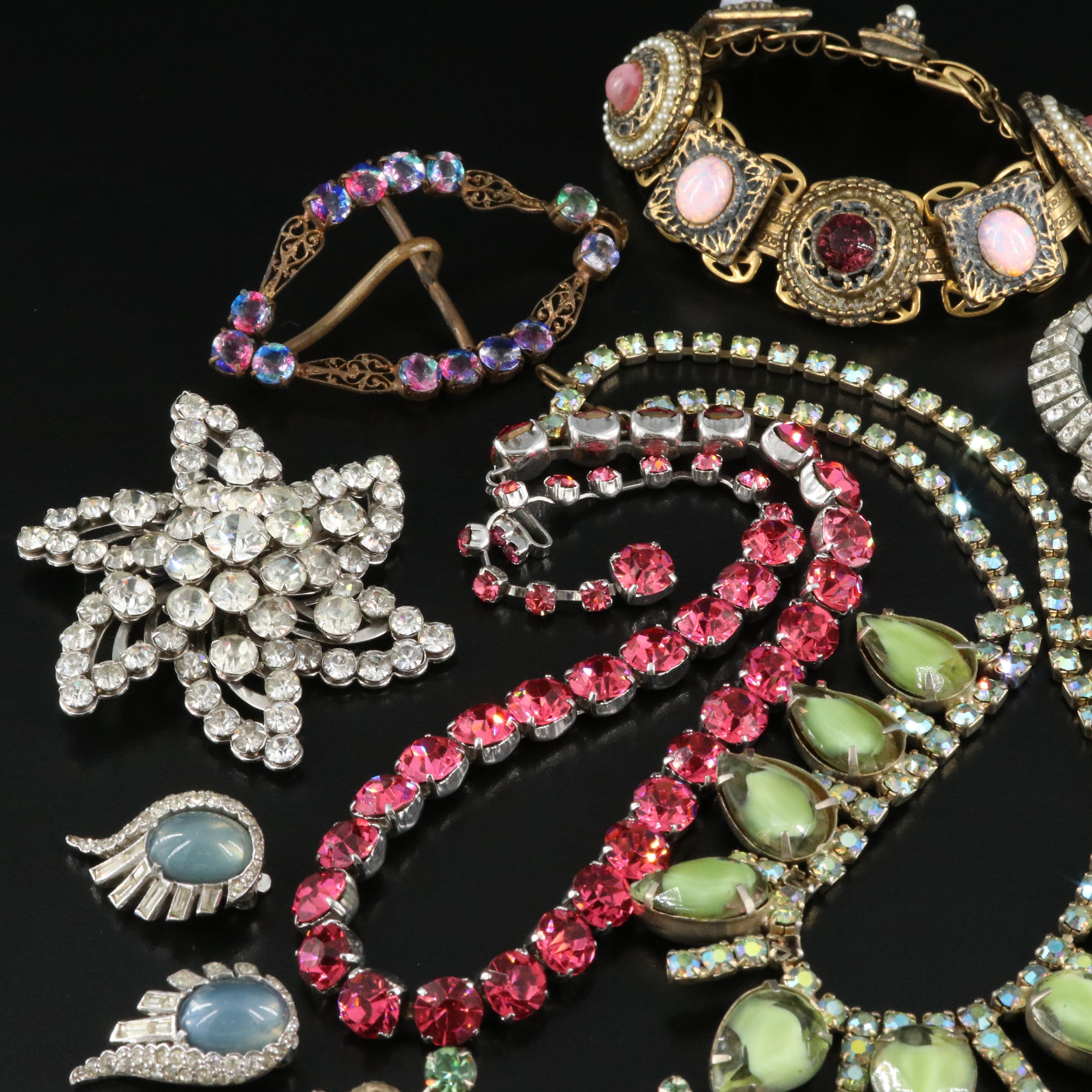 Jomaz, Iris Glass and 835 Silver Rhinestone Jewelry Selection