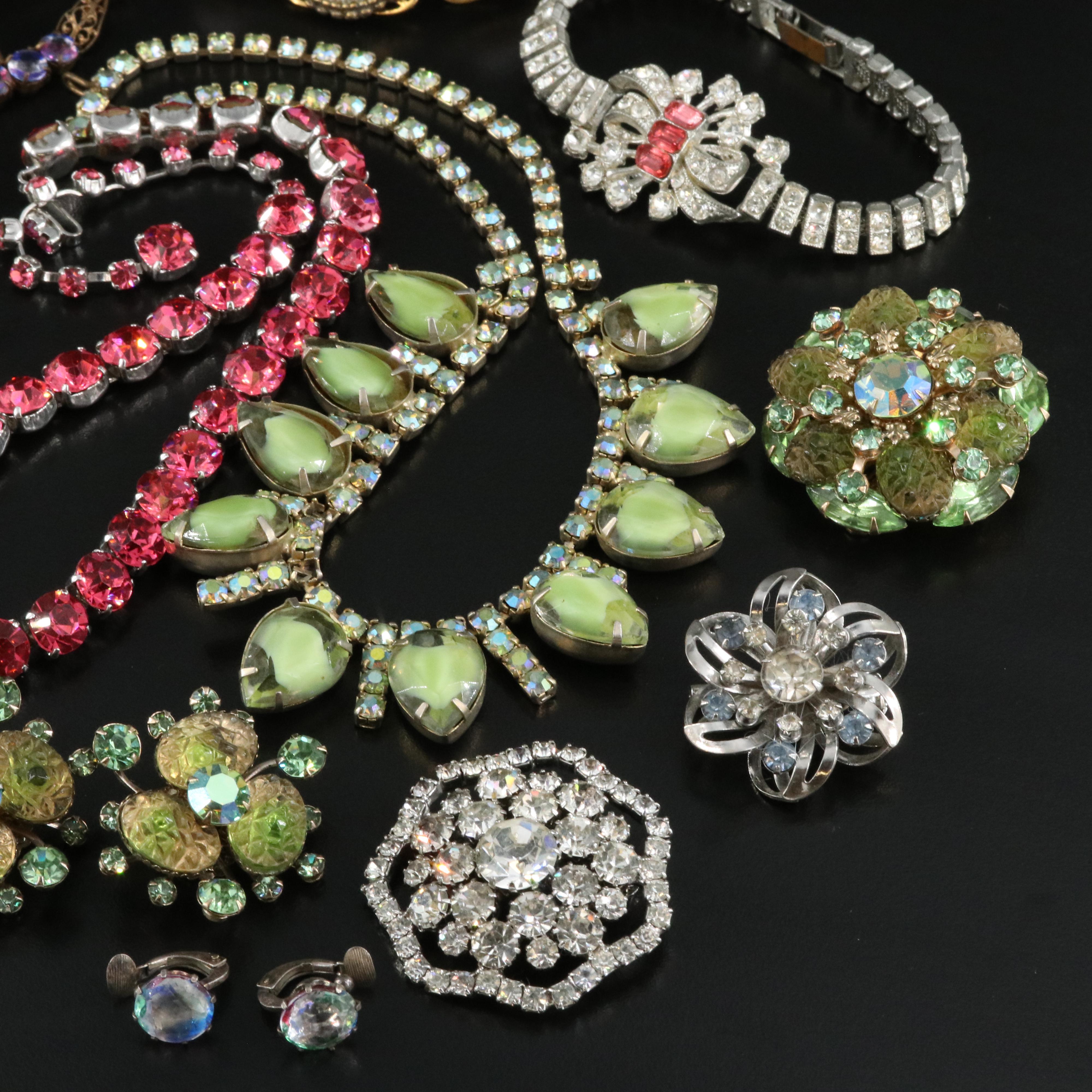 Jomaz, Iris Glass and 835 Silver Rhinestone Jewelry Selection