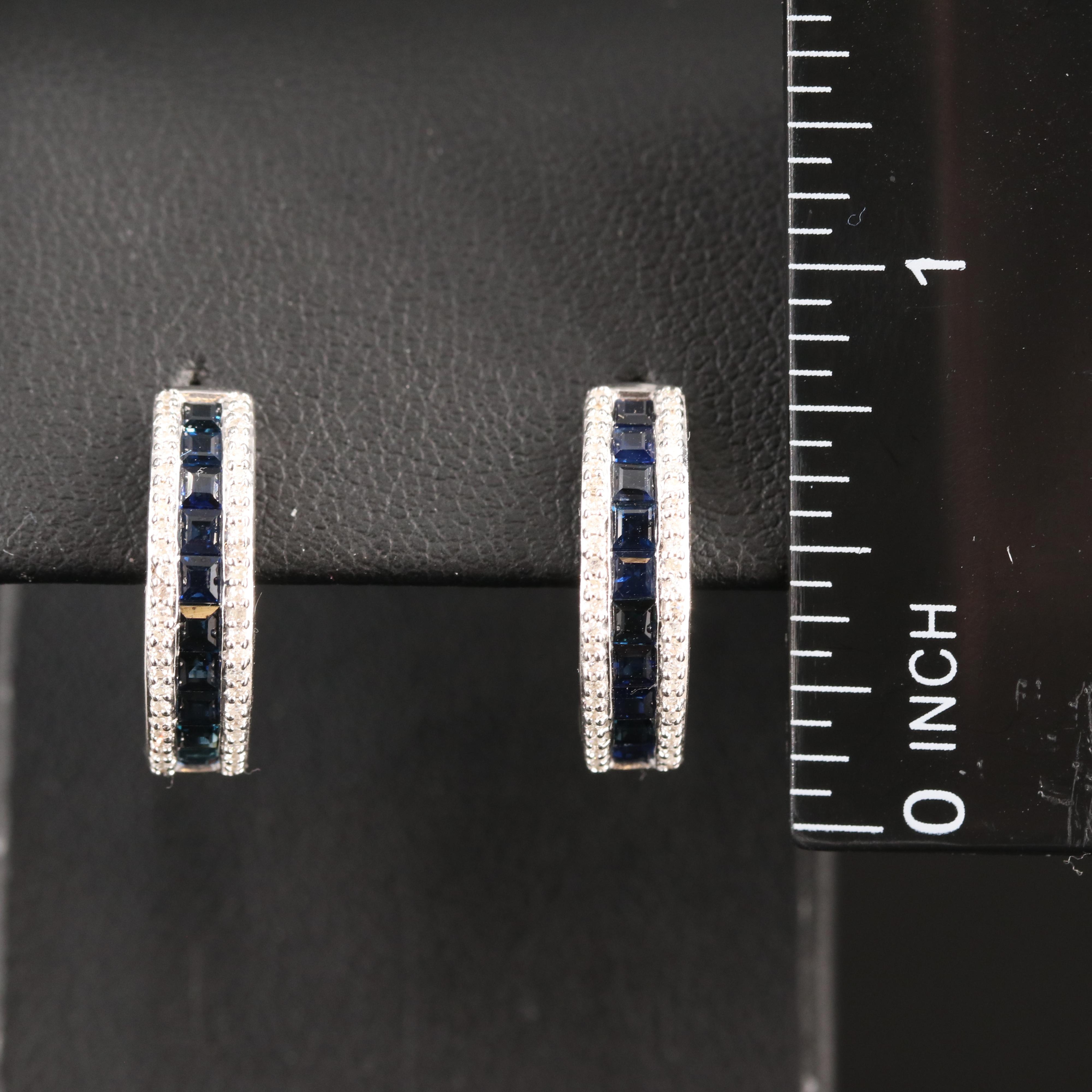 Sterling Sapphire and Diamond Huggie Hoop Earrings