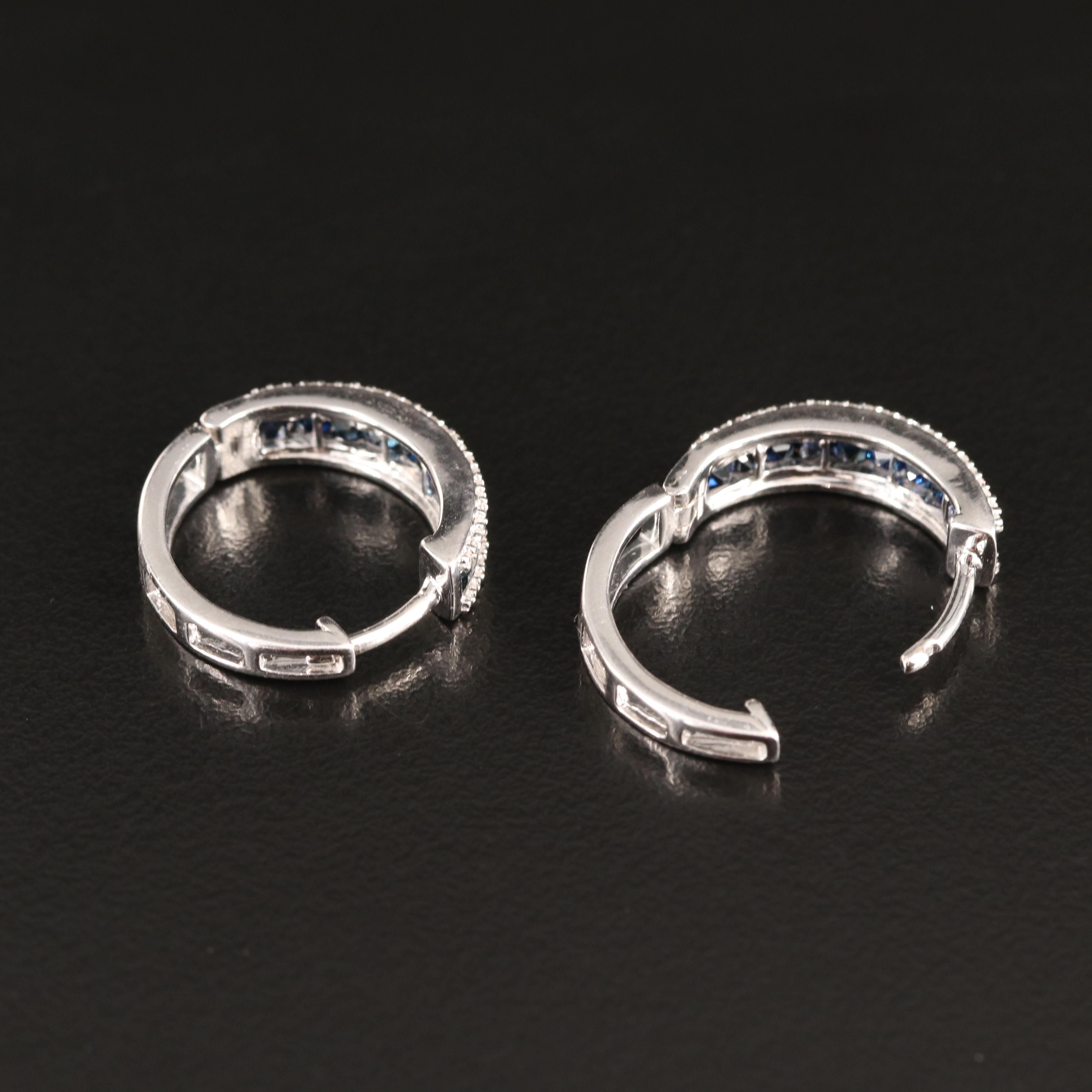 Sterling Sapphire and Diamond Huggie Hoop Earrings