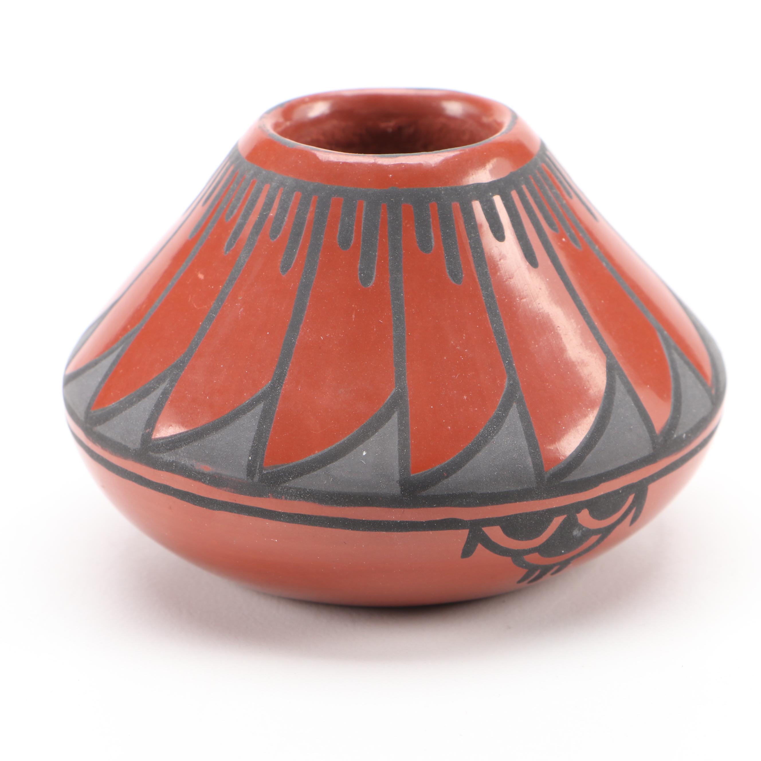 Annette Vigil Signed Santa Clara Pueblo Black on Red Pottery Olla