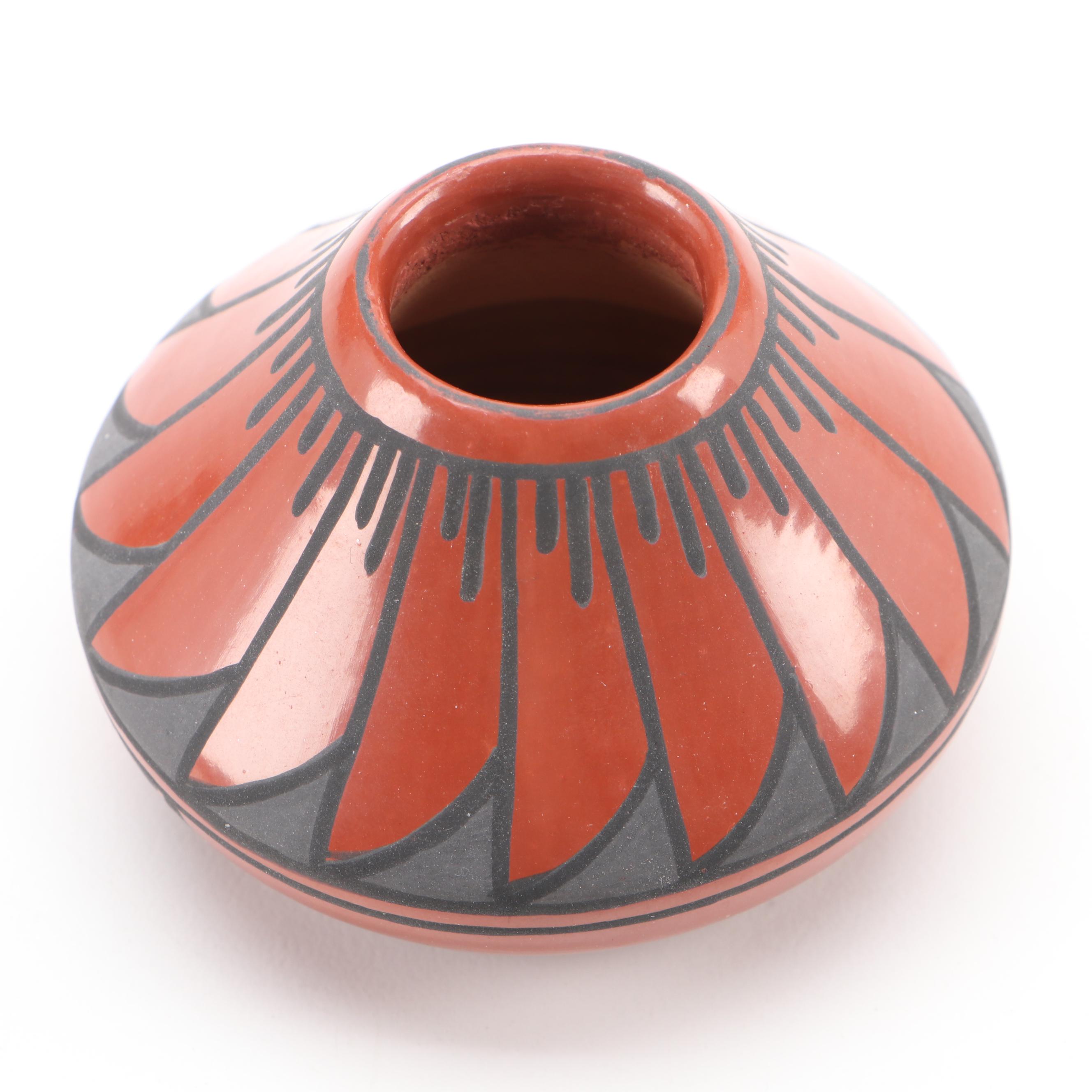 Annette Vigil Signed Santa Clara Pueblo Black on Red Pottery Olla